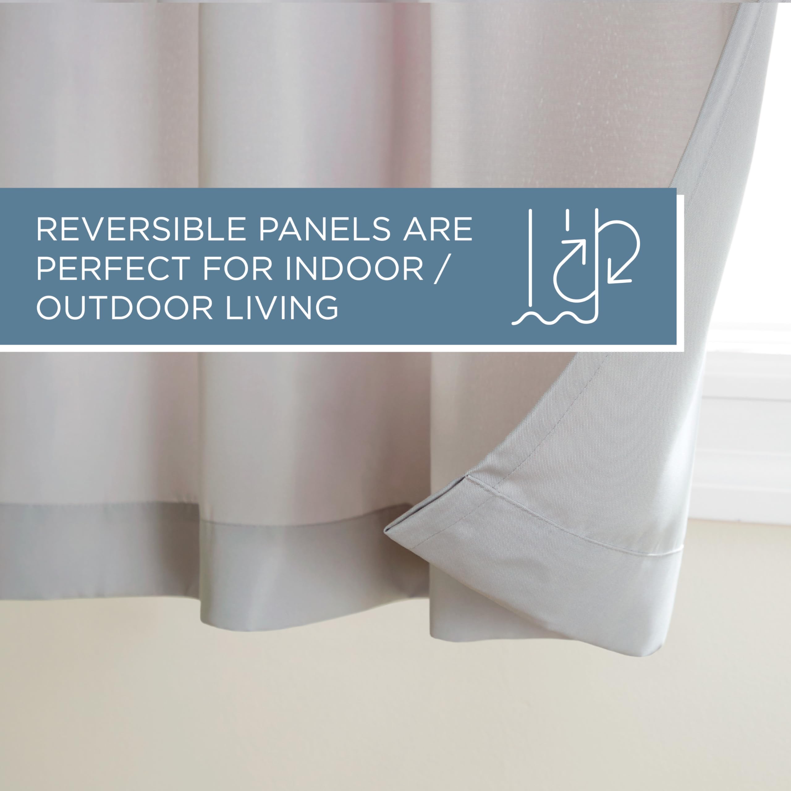 TOWN & COUNTRY BASICS Cabana Solid Heavyweight Indoor Outdoor Curtains, Light Filtering Opacity with Grommet Top, Water Repellent, 2-Pack Set, 54"x108", Cloud Grey
