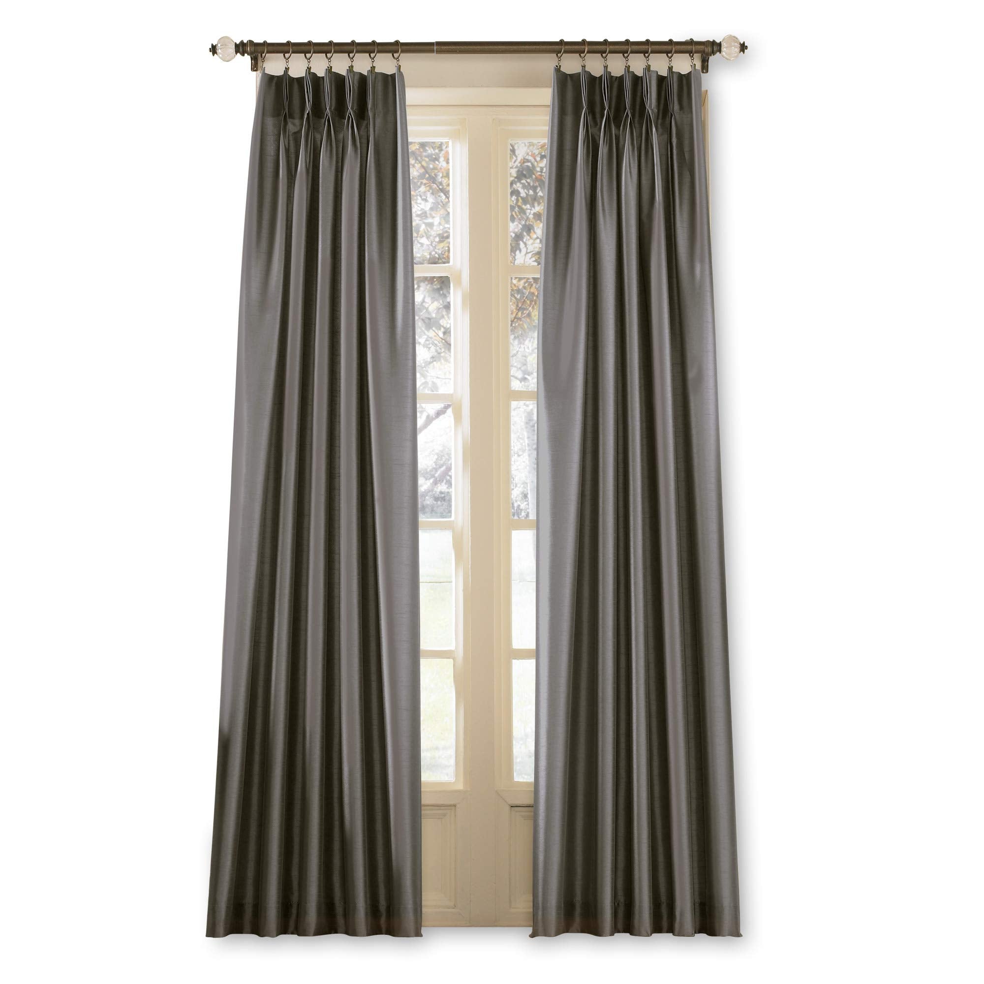 Curtainworks Marquee Faux Silk Pinch Pleat Curtain Panel, 30 by 84", Pewter,1Q80000GPT