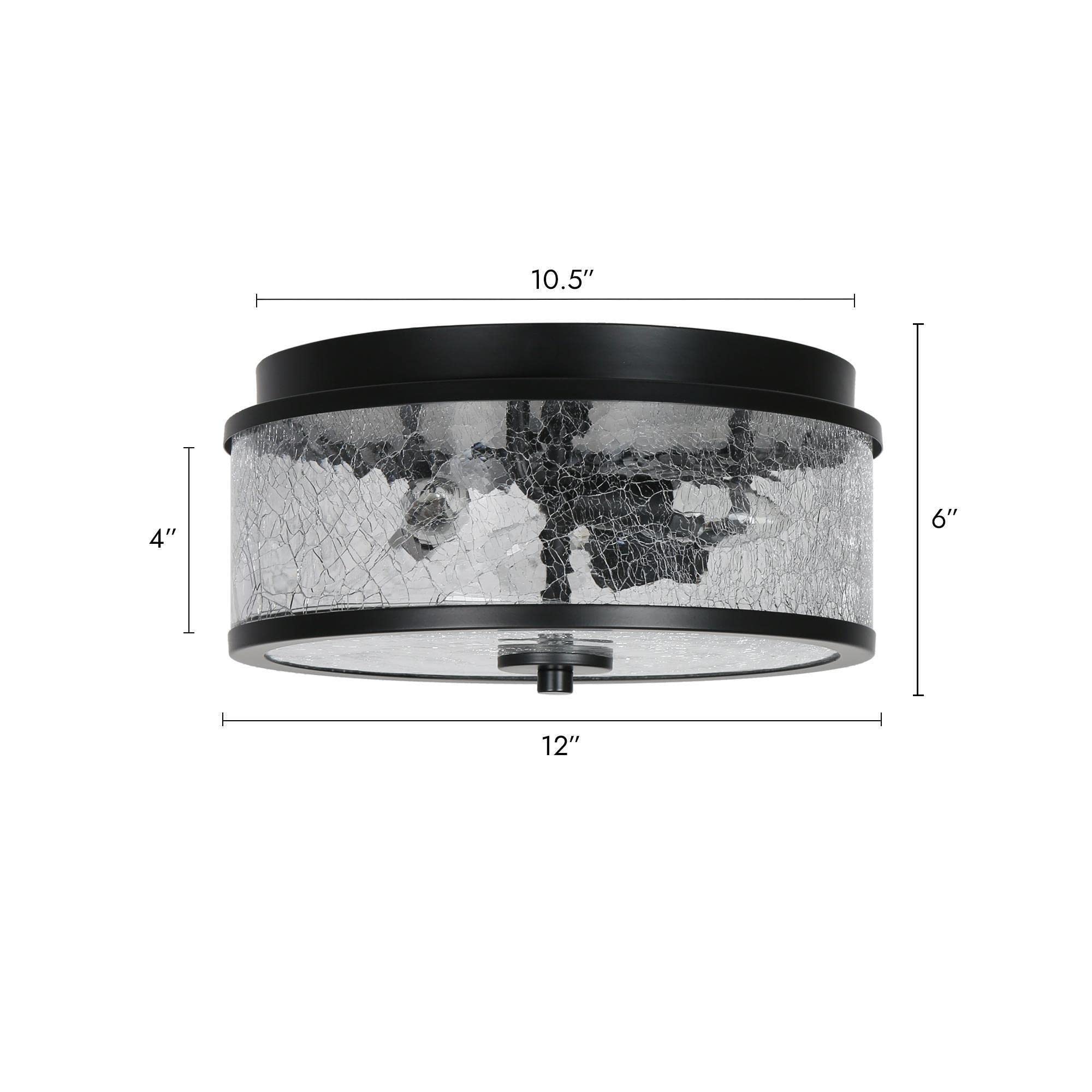 ZEVNI Flush Mount Ceiling Light, 3-Light Black Farmhouse Light Fixtures with Crackled Glass Shade for Bedroom, Hallway, Foyer, Kitchen, Dining Room, 12" Dia