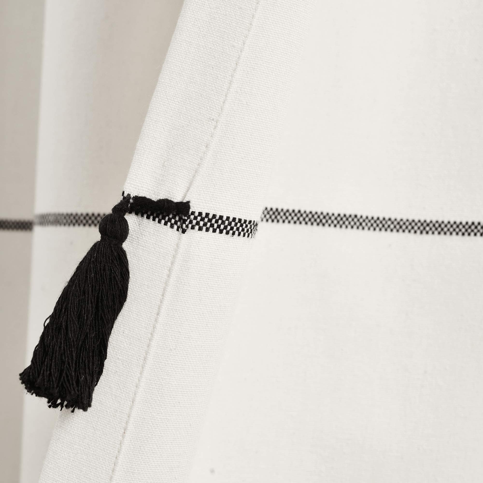 Lush Decor Farmhouse Boho Stripe Woven Tassel Yarn Dyed Cotton Blend Window Curtain Panels Pair 42" W x 95" L Ivory & Black - Striped Living Room Curtains