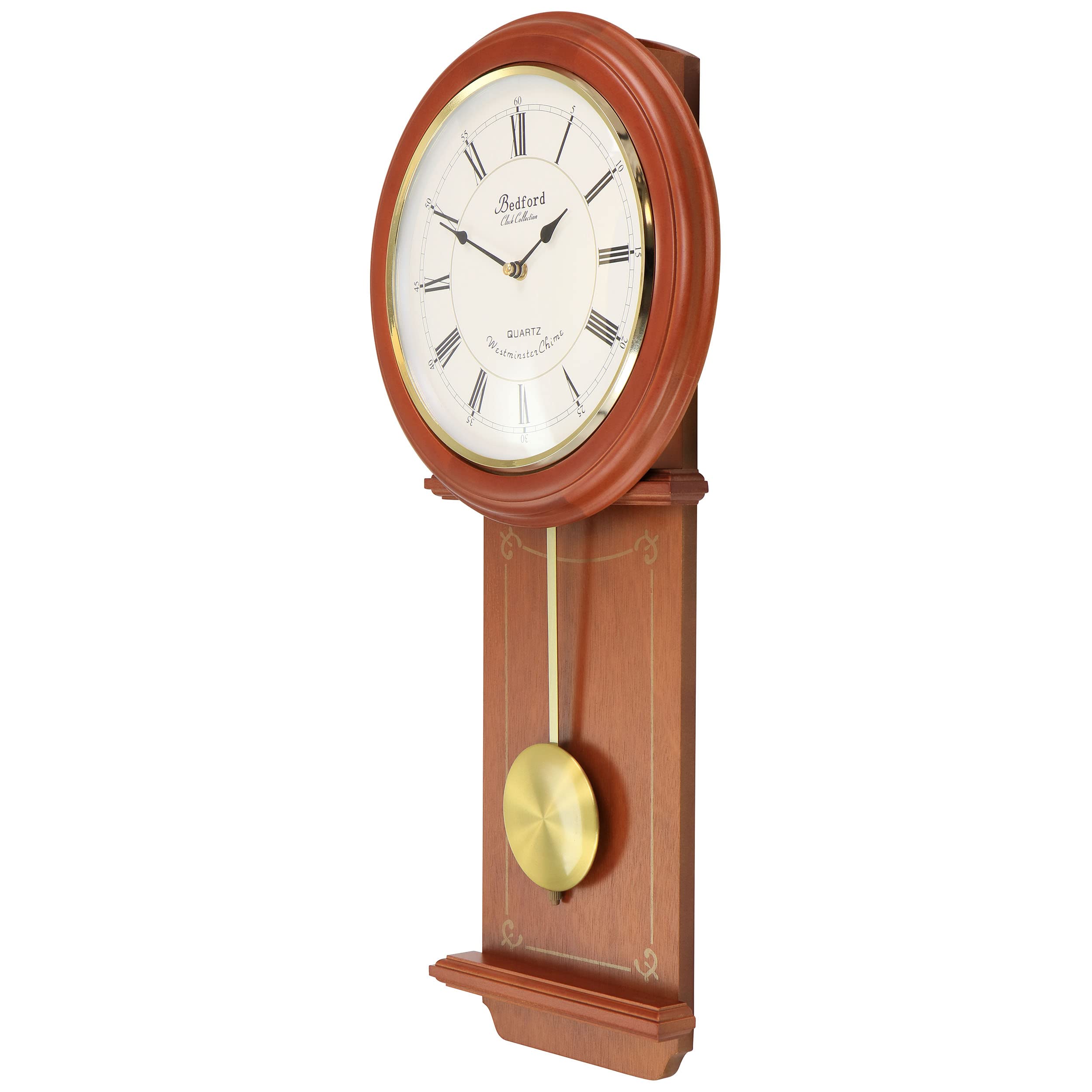 Bedford Clock Collection Olivia 24.5 Inch Cherry Wood Chiming Pendulum Wall Clock