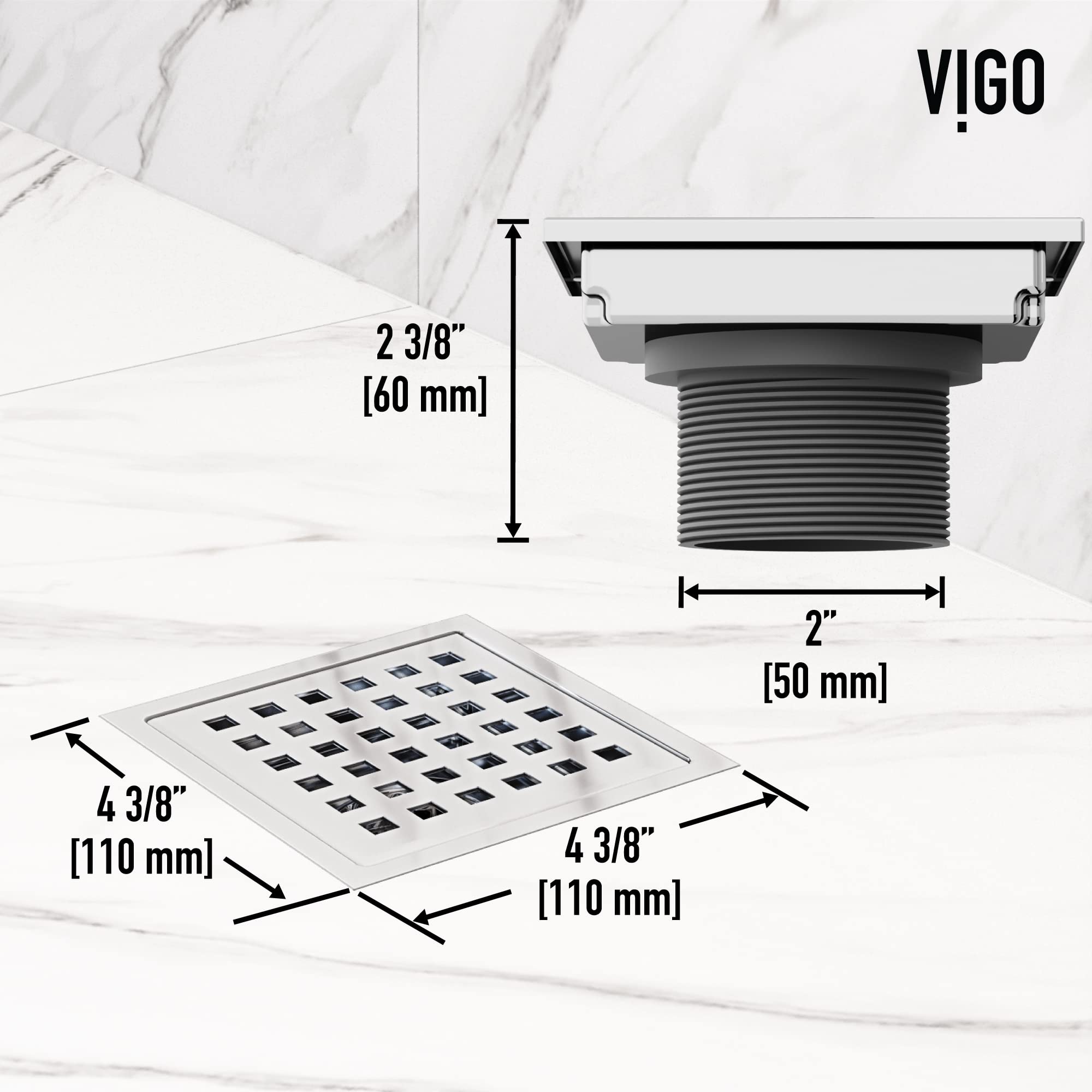 VIGO Elan 4.38 in. W x 4.38 in. L Square Shower Drain in Chrome - VG07004CH