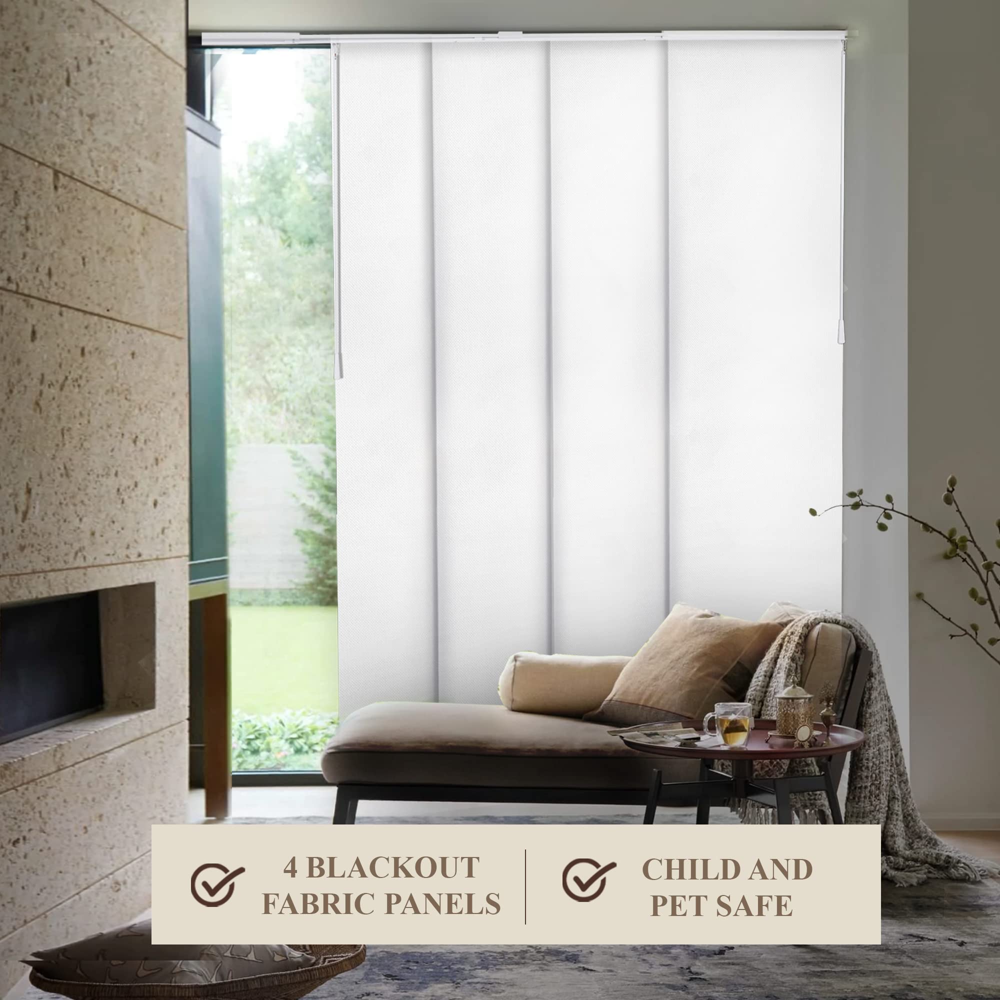 CHICOLOGY Sliding Door Blinds , Blinds for Sliding Glass Doors ,Room Divider , Vertical Blinds for Patio Doors , Sliding Glass Door Blinds Movie Night White (Blackout) W:46-86 x H: 0-96 inch