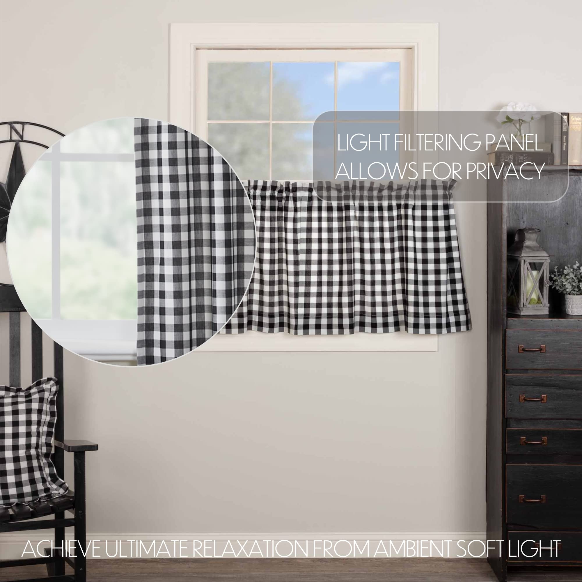VHC Brands Annie Buffalo Portabella Brown Check Farmhouse Tier Curtain Set 24x36