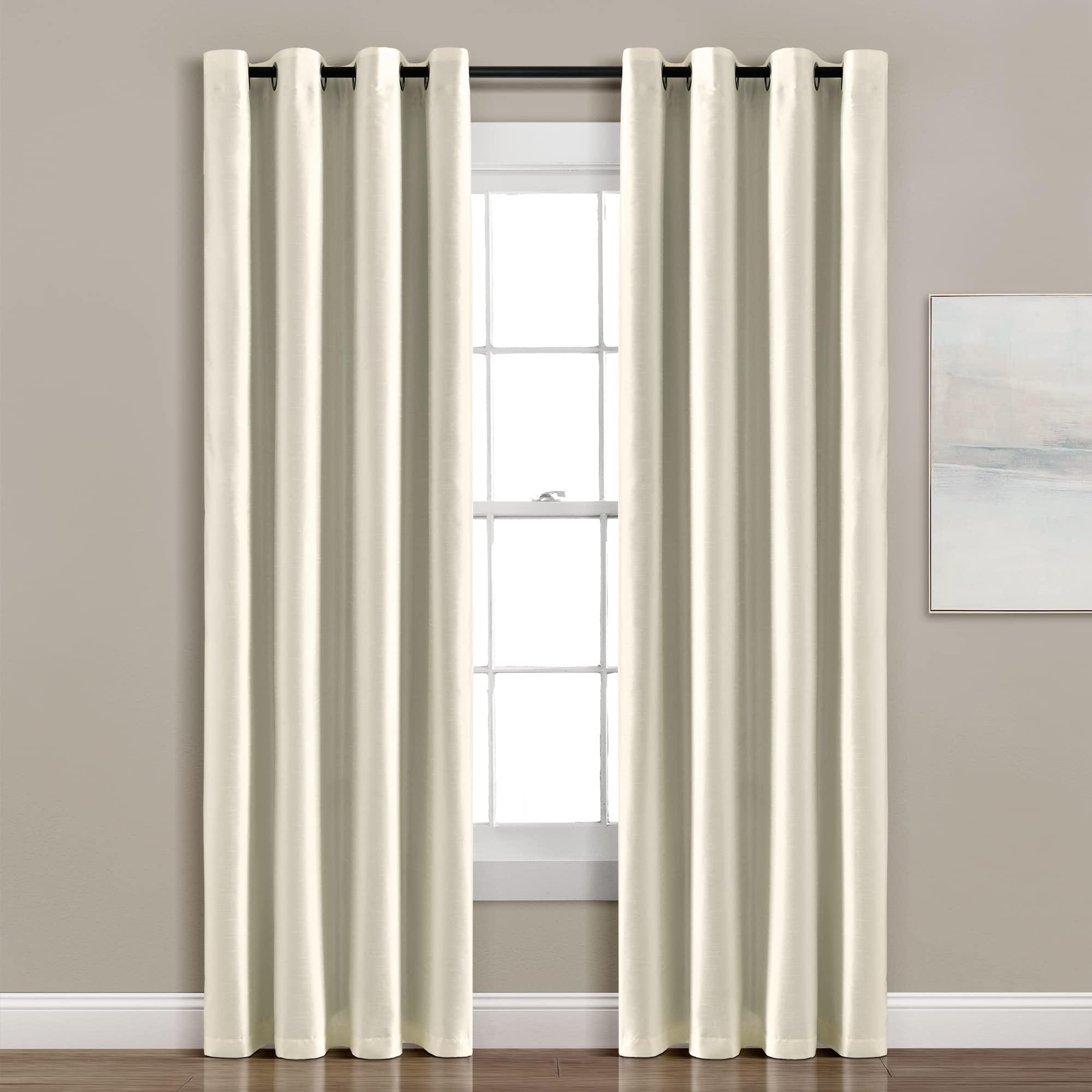 Lush Decor Insulated Grommet 100% Blackout Faux Silk Window Curtain Panel (Single Panel), 84" L x 52" W, Ivory