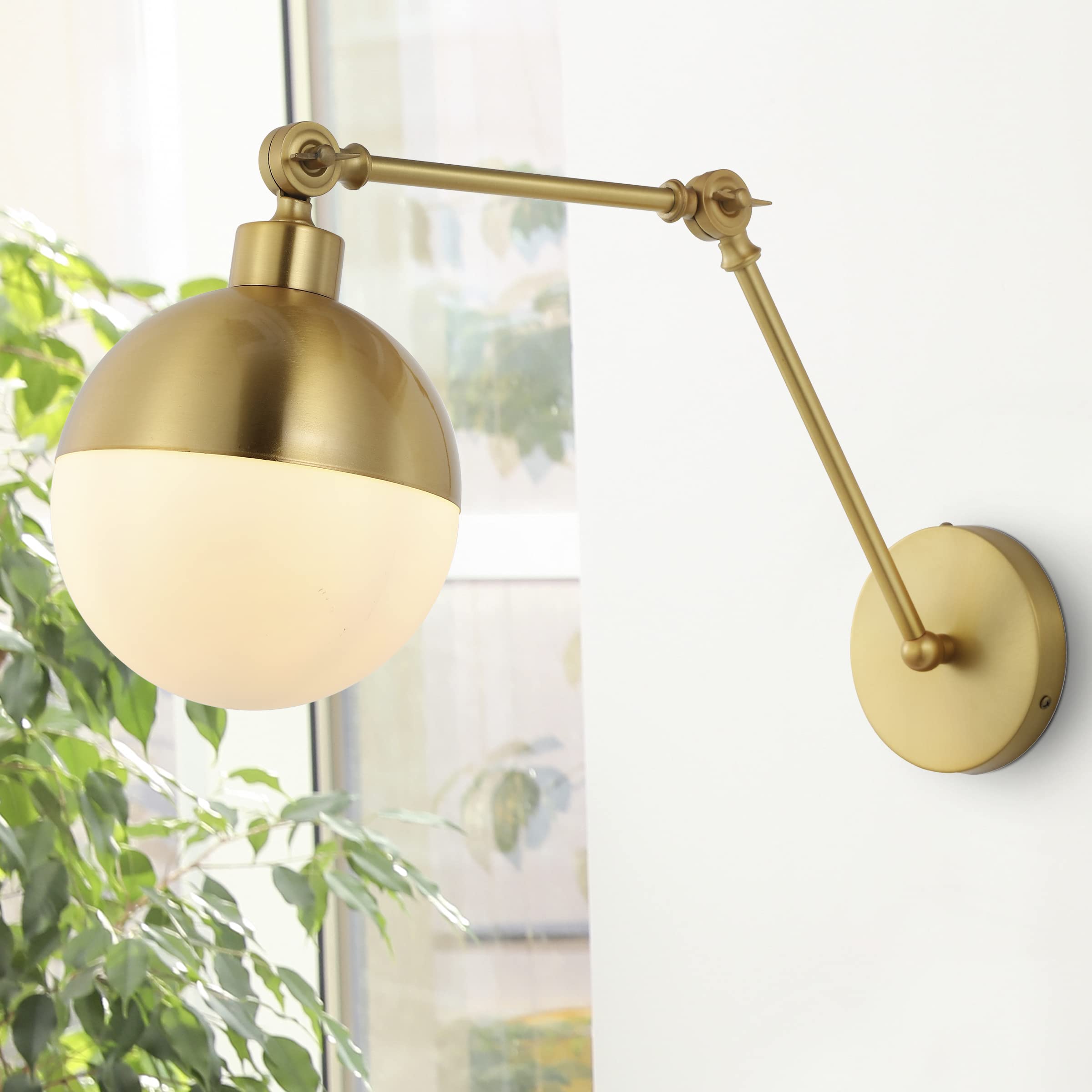 JONATHAN Y JYL9931A Alba 8" 1-Light Mid-Century Modern Arm-Adjustable Iron/Glass LED Sconce French Country, Contemporary Entryway Lobby Kitchen Bathroom Bedroom Living Room Hallway, Brass Gold/Frosted