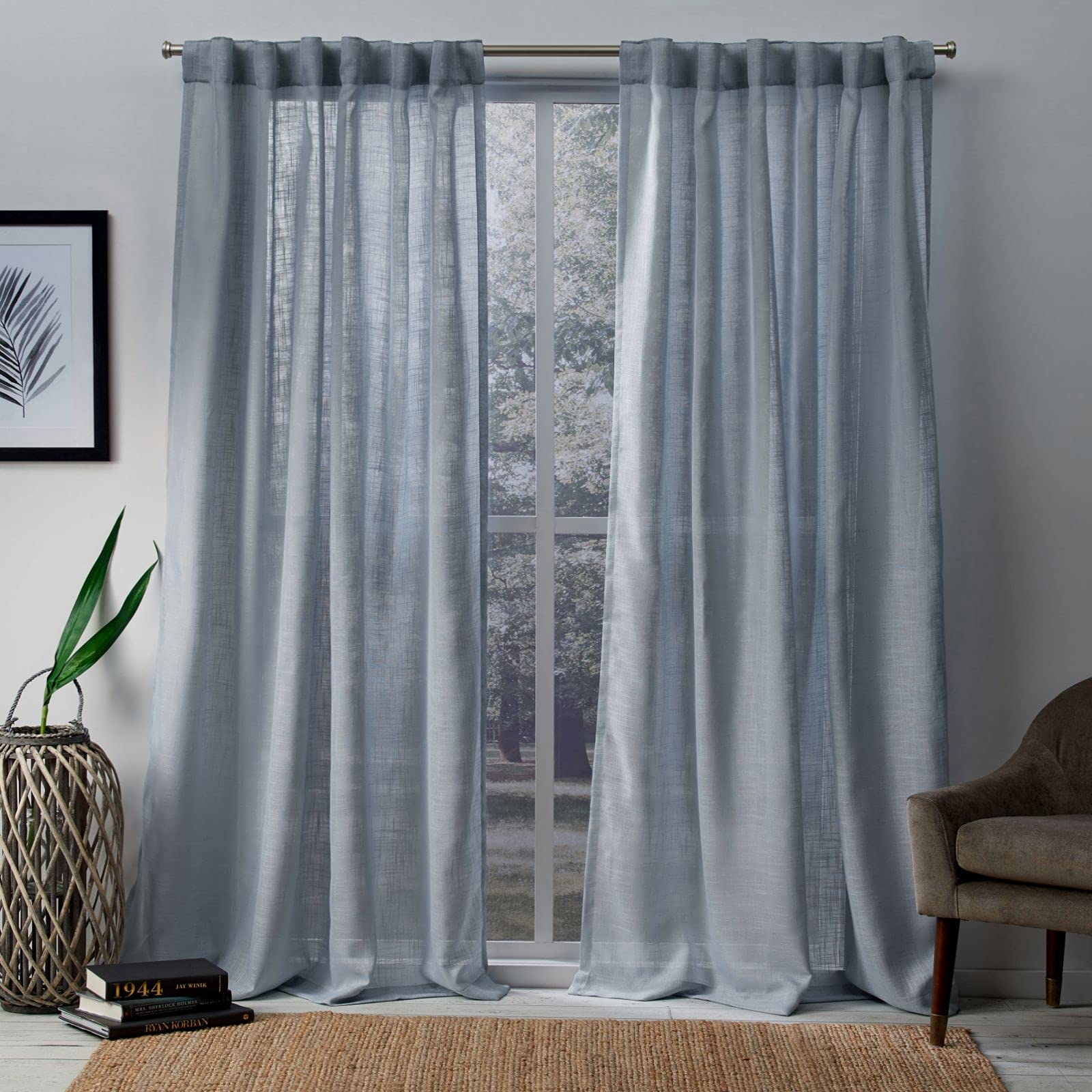 Exclusive Home Curtains - EH8276-03 2-96H Bella Window Curtain Panel Pair with Hidden Tab Top, 54x96, Melrose Blue, 2 Piece