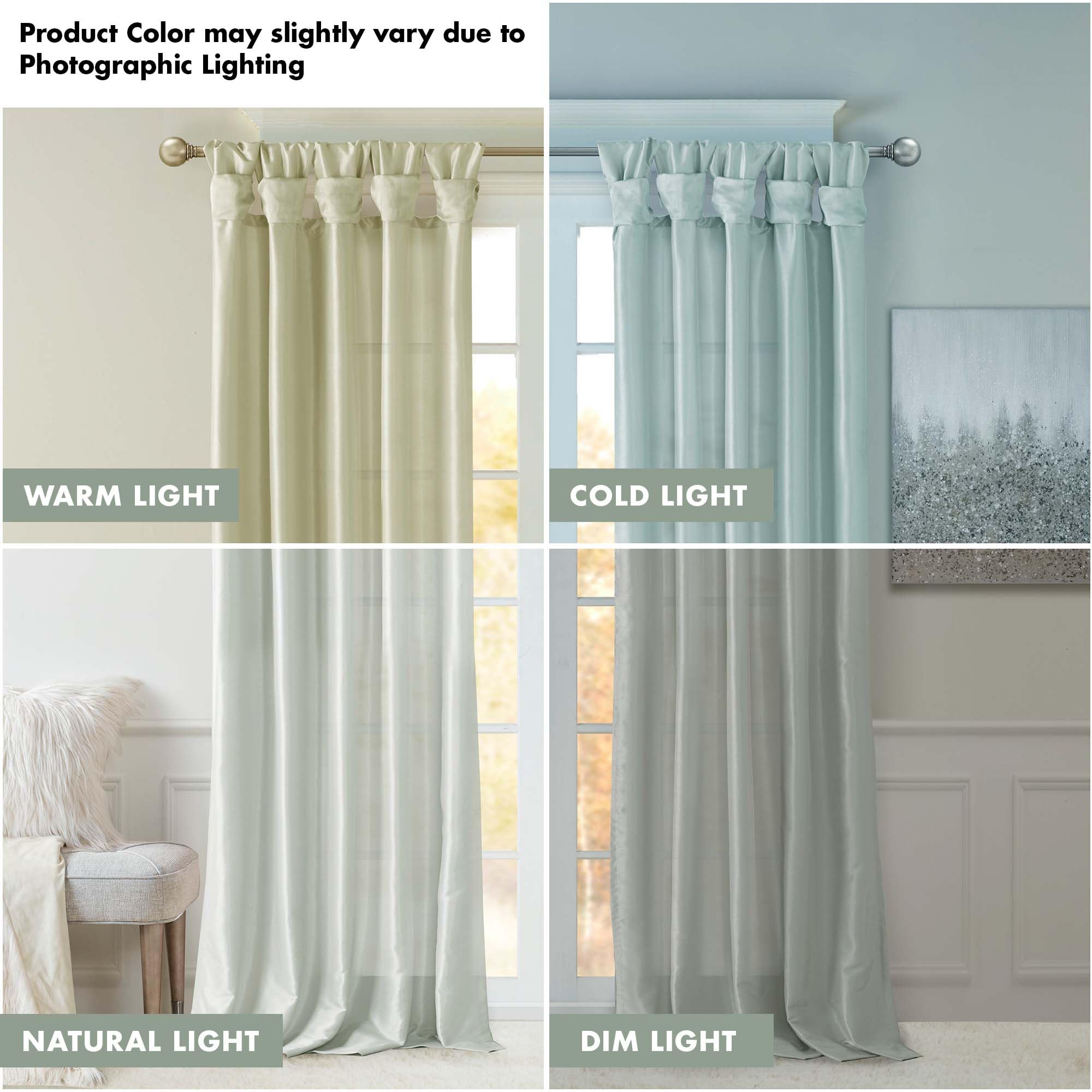 Madison Park Emilia Faux Silk Single Curtain with Privacy Lining, DIY Twist Tab Top, Window Drape for Living Room, Bedroom and Dorm, 84"L x 50"W, Dusty Aqua