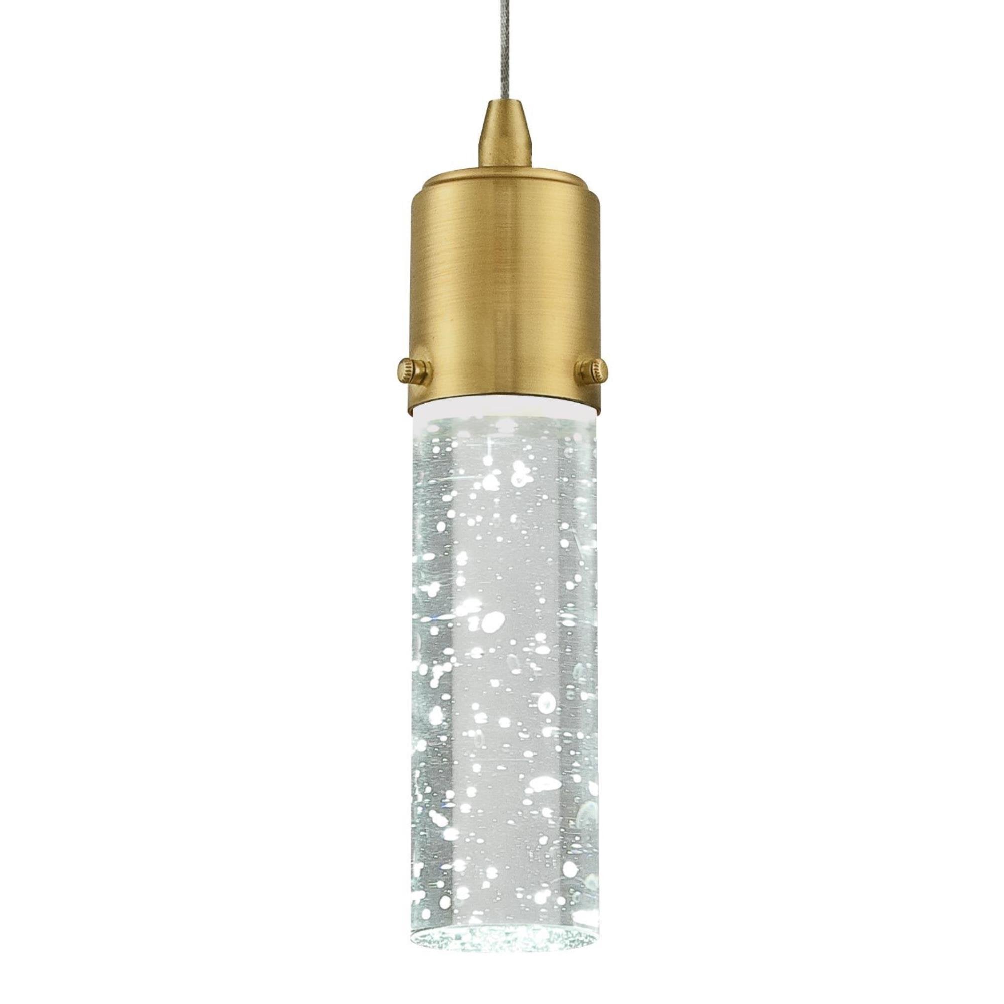 Westinghouse 6355300 Cava One-Light Dimmable LED Indoor Mini Pendant, Champagne Brass Finish with Bubble Glass