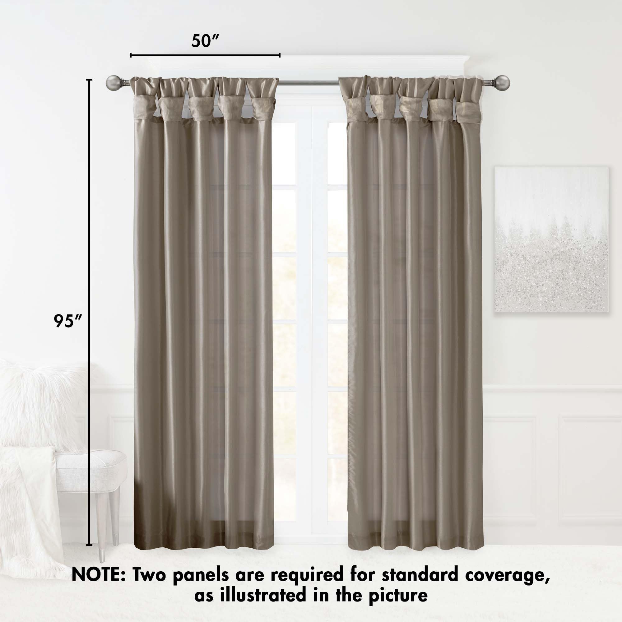 Madison Park Emilia Faux Silk Single Curtain with Privacy Lining, DIY Twist Tab Top, Room Darkening Window Drape for Living Room, Bedroom and Dorm, 95"L x 50"W, Pewter Brown