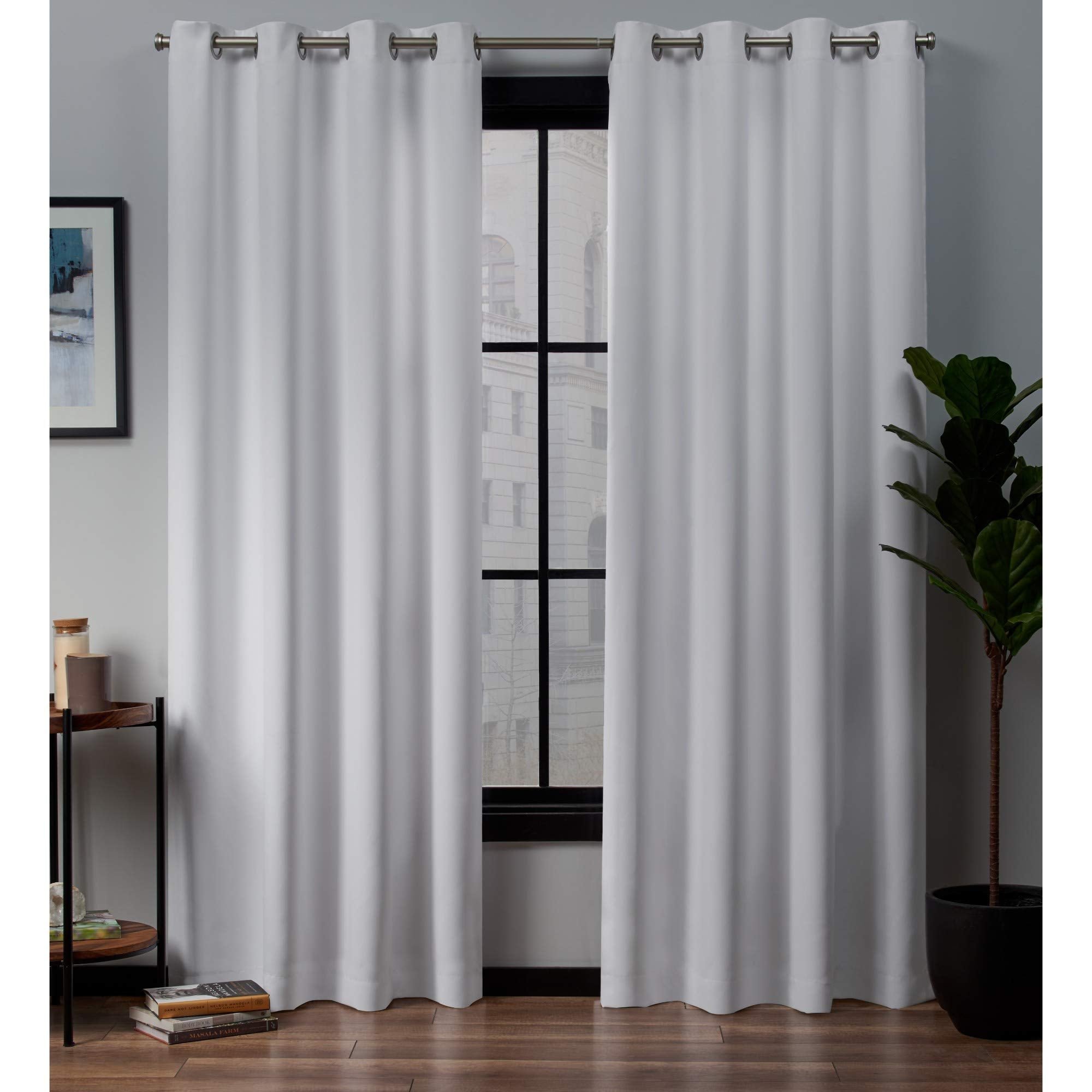 EXCLUSIVE HOME Academy Total Blackout Grommet Top Curtain Panel Pair, 52"x84", White