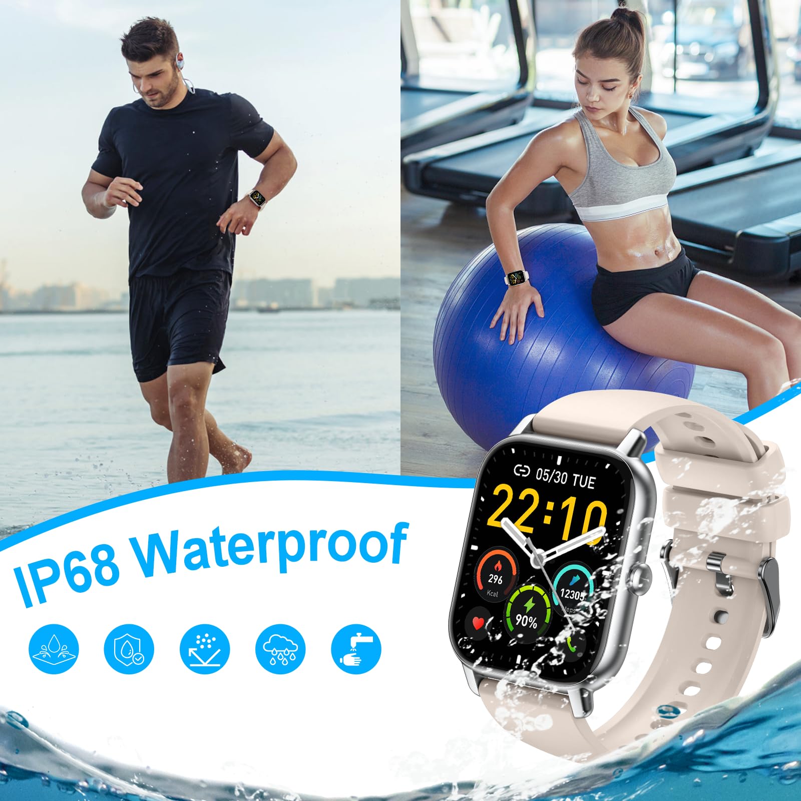 Nerunsa Smart Watch (Answer/Make Calls), 1.85" Smart Watches for Women Men 112+ Sport Modes Fitness Watch with Sleep Heart Rate Monitor, Pedometer, IP68 Waterproof Smartwatch for iOS Android 2024