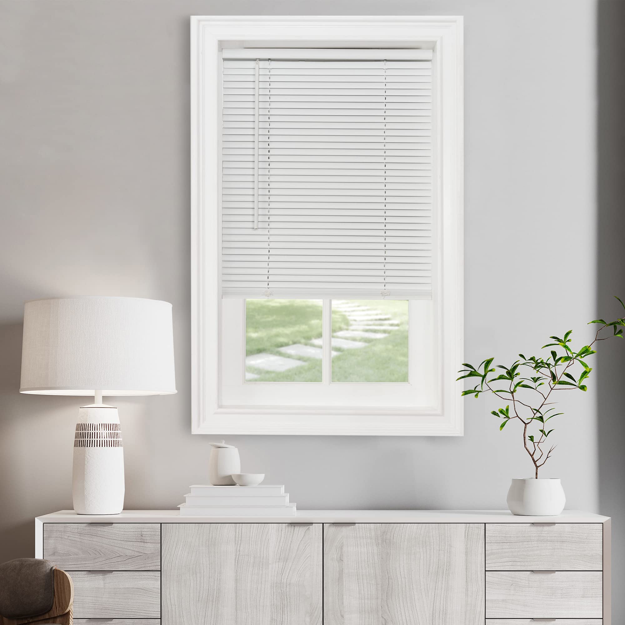 Achim Cordless Light Filtering Mini Blinds for Windows, Horizontal Vinyl Window Blinds, Shades for Indoor Windows, Inside Mount 1” GII Morningstar Collection, Pearl White, 28” W in x 64” H