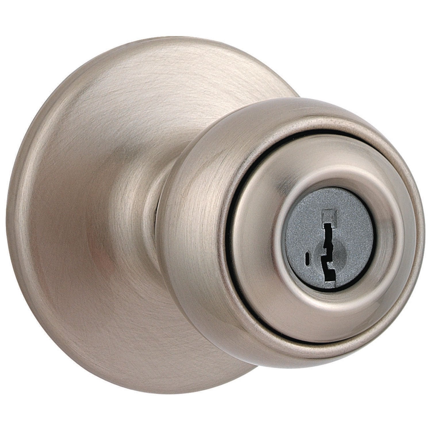 Kwikset Polo Entry Door Knob with Lock and Key, Secure Keyed Handle Exterior, Front Entrance and Bedroom, Satin Nickel, Pick Resistant SmartKey Rekey Security and Microban