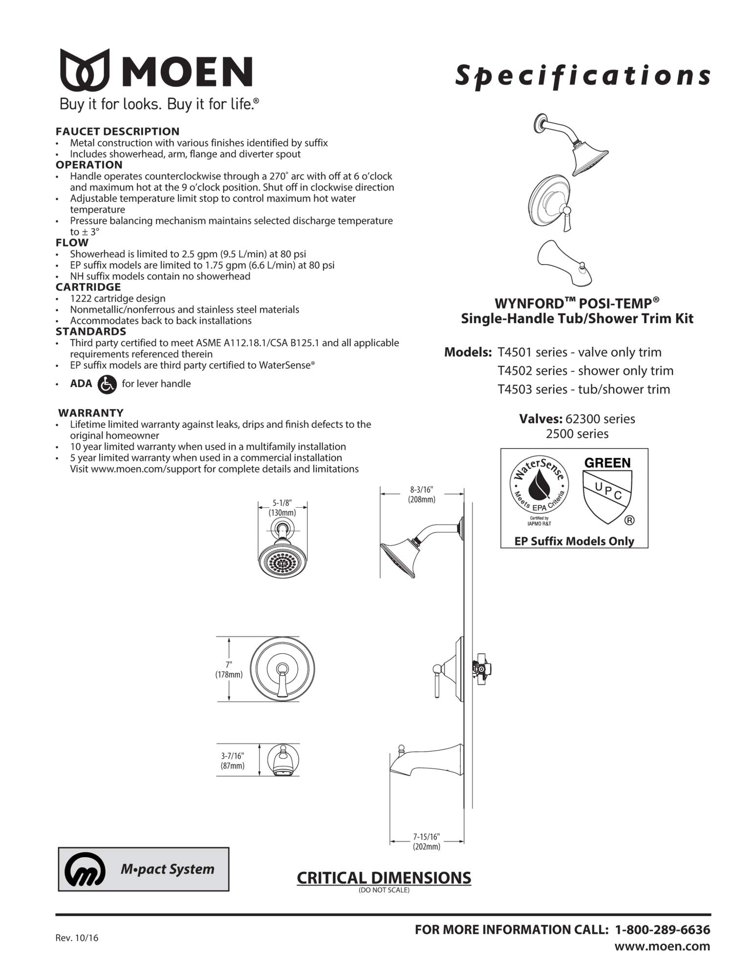 Wynford T4502 Posi-Temp Shower Trim Kit, Valve Required, Chrome