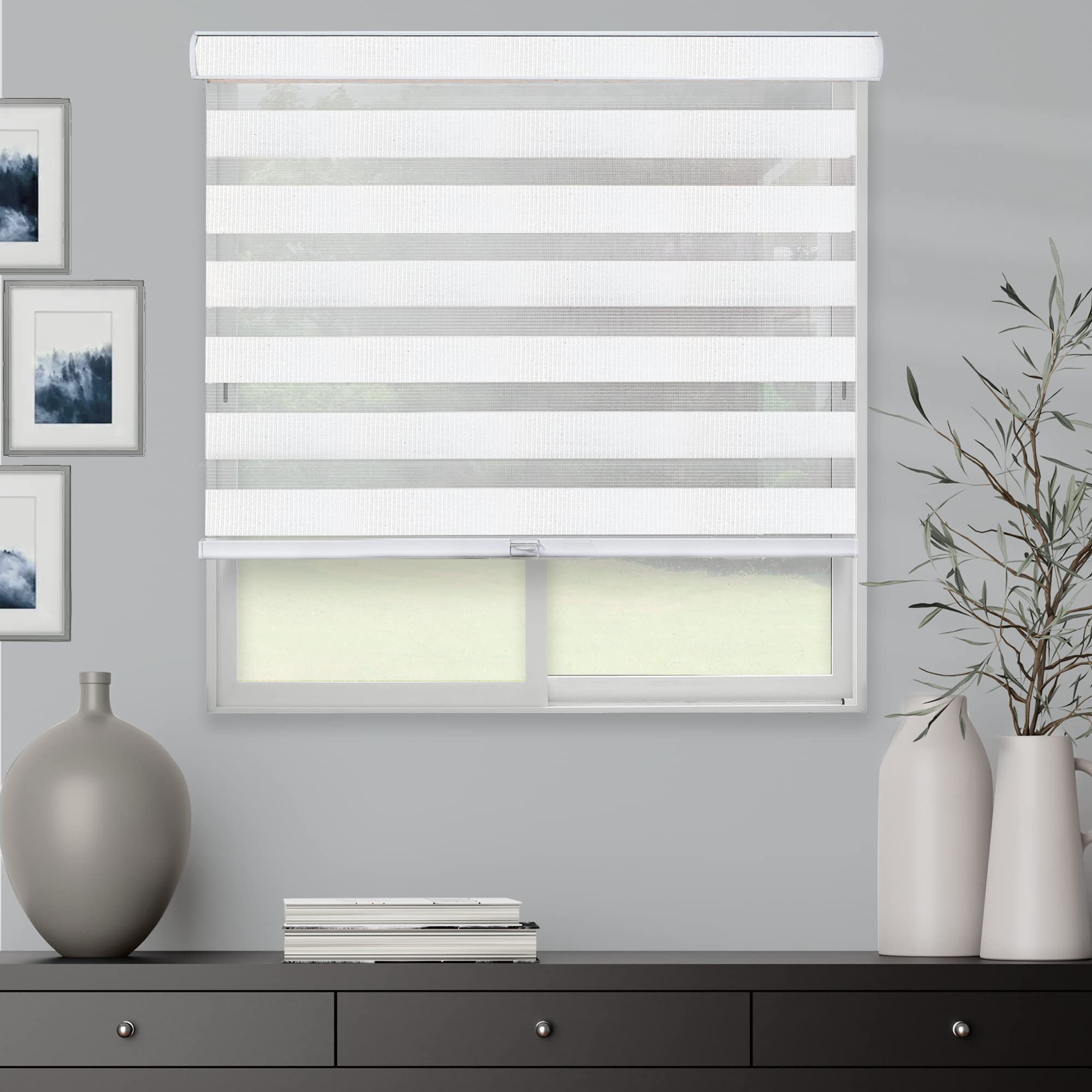 CHICOLOGY Zebra Blinds, Roller Window Shades, Blinds for Windows, Roller Shades for Windows, Window Shades for Home, Window Shades, Pull Down Shades for Windows, 33" W X 72" H, Basic Arctic