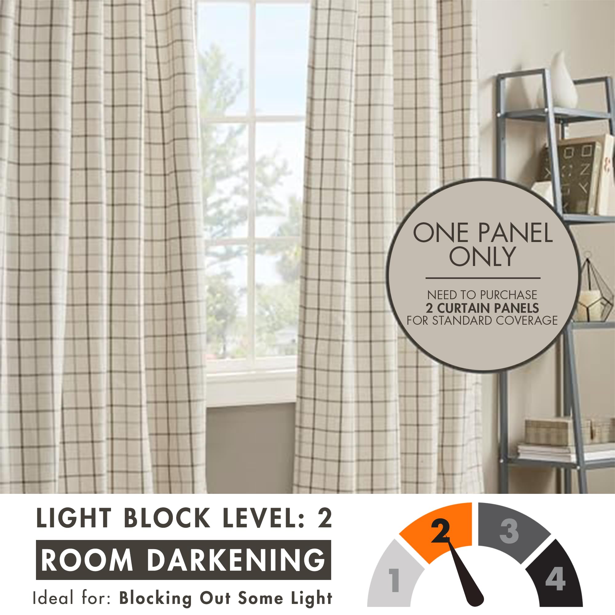 Madison Park Anaheim Cabin Plaid Curtain Window, Thermal Insulated Fleece Lining, Living Room Decor Room Darkening Drape for Bedroom, 1-Single Panel Pack, 50" x 84", Rod Pocket, Natural