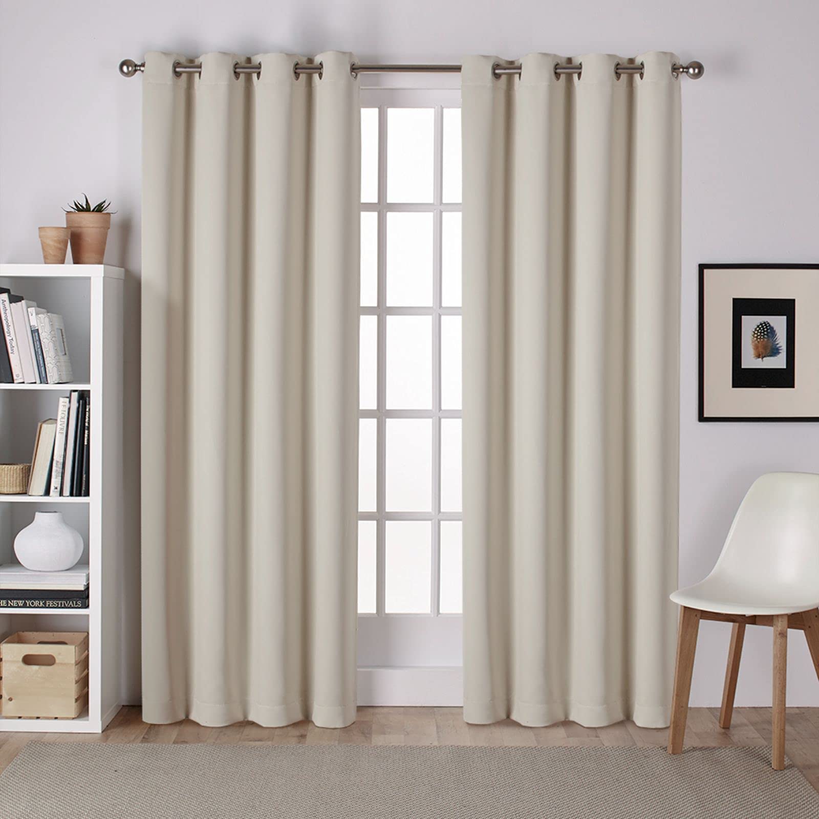 Exclusive Home Curtains Sateen GT Twill Woven Room Darkening Blackout Grommet Top Curtain Panel Pair, 52x96, Linen, 2 Count