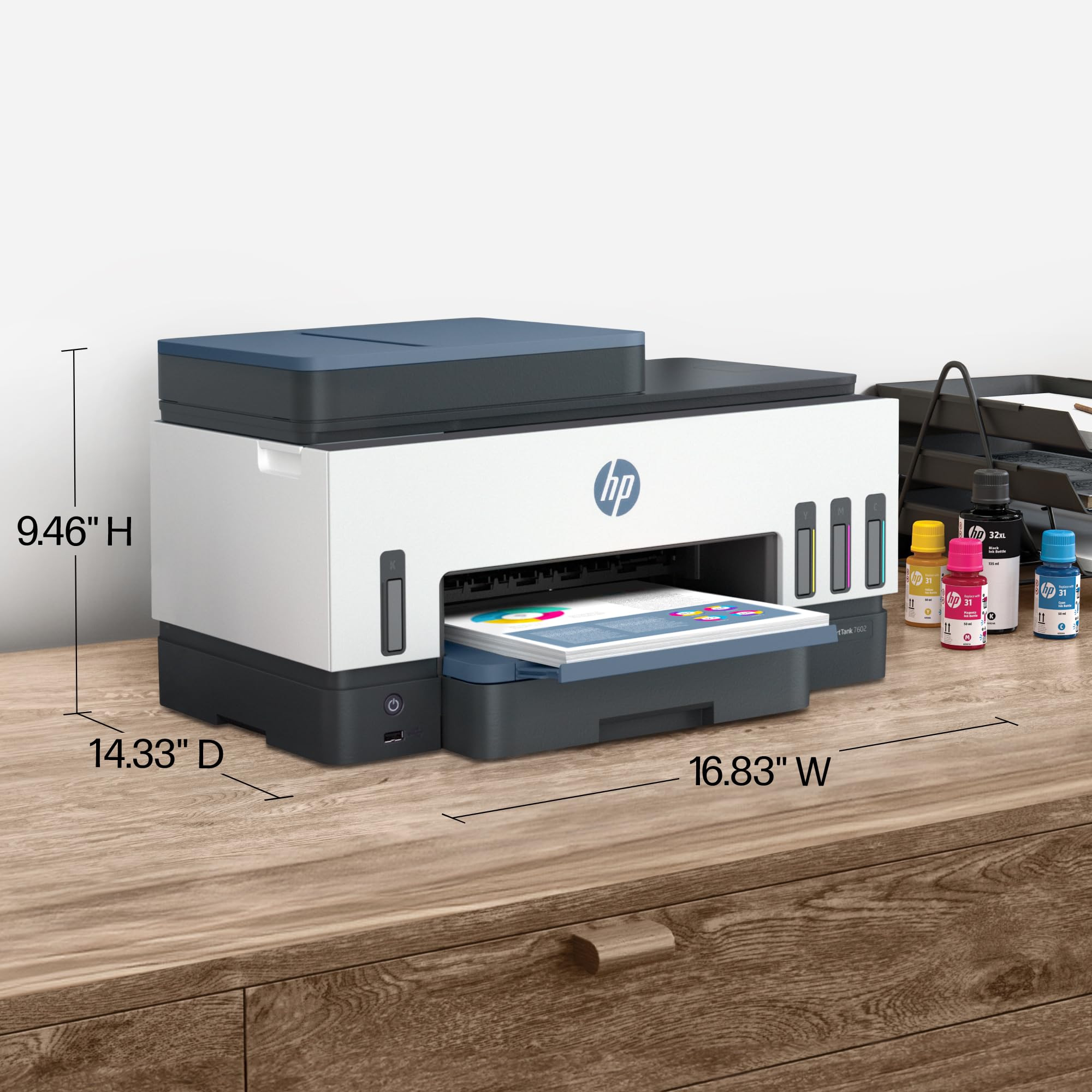 HP Smart Tank 7602 Wireless All-in-One Ink Tank Printer with 2 years of ink included,Print, scan, copy, fax, Best-for-home, Refillable ink tank (28B98A)