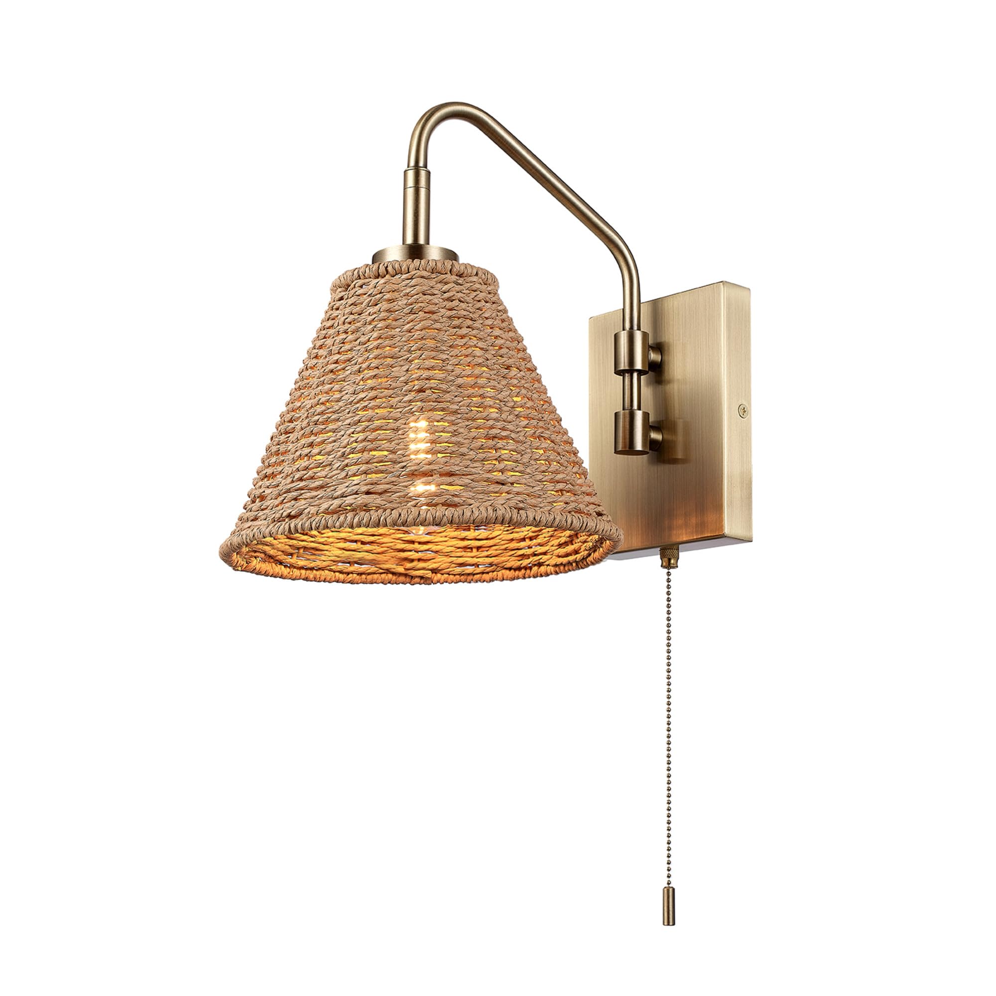 Globe Electric Novogratz x 65000052 Novogratz x Globe 1-Light Wall Sconce, Matte Brass Finish, Rattan Shade, On/Off Pull Chain Switch, Wall Lighting, Kitchen Sconces, Wall Lights for Living Room