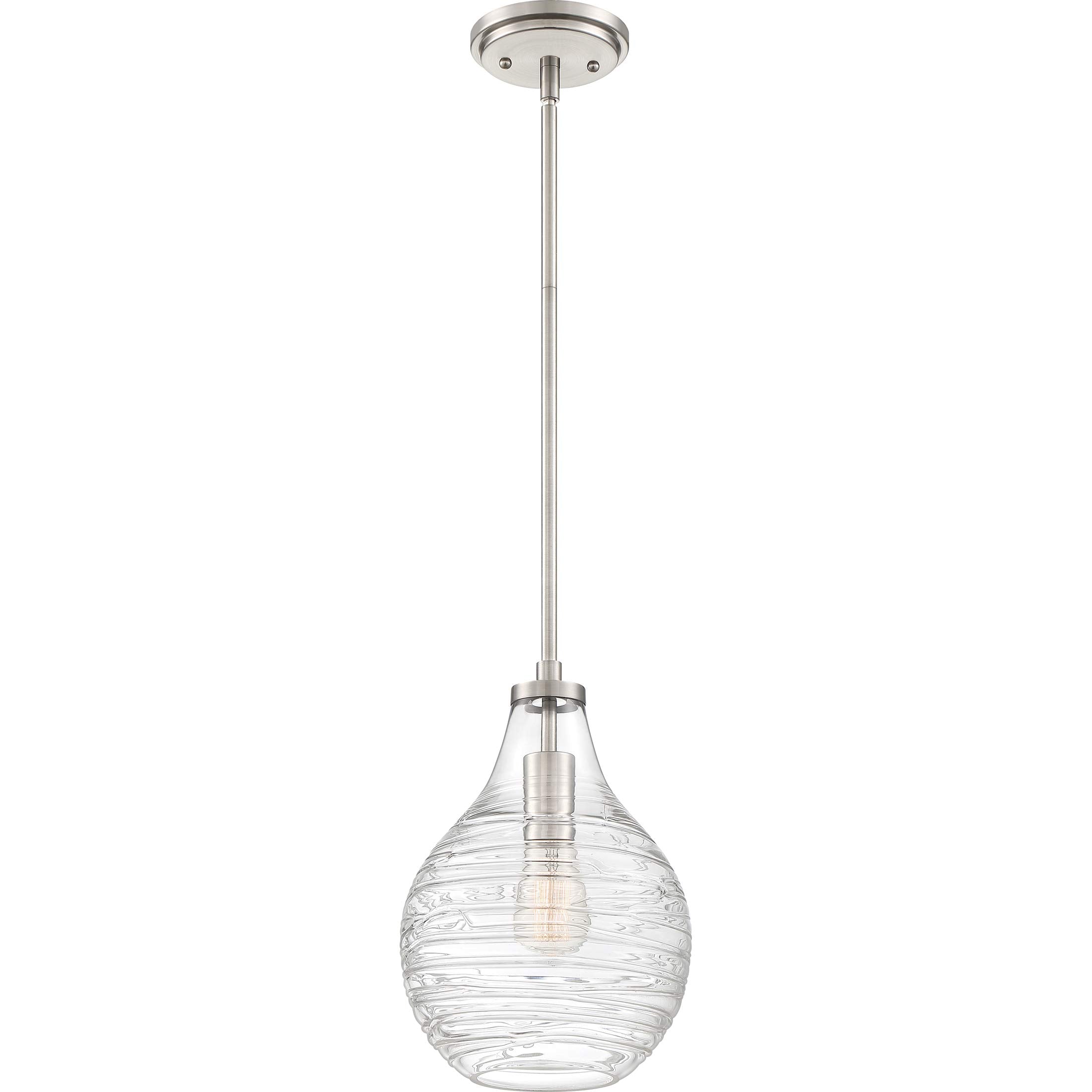 Quoizel QPP4019BN Genie Glass Mini Pendant Ceiling Lighting, 1-Light, 100 Watt, Brushed Nickel (13"H x 9"W)