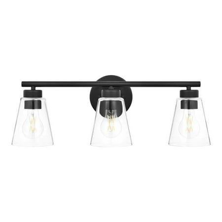 Hampton Bay Eastburn 22 in. 3-Light Matte Black Vanity Light with Clear Glass Shades