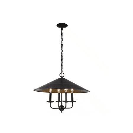 4-Light Black and Gold Chandelier Light Fixture with Metal Shade