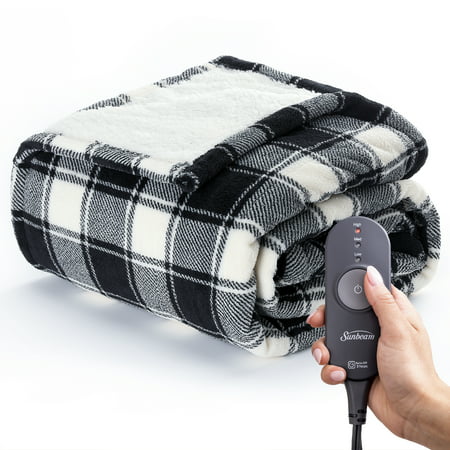 Sunbeam Black Buffalo Microplush Sherpa Heated Throw