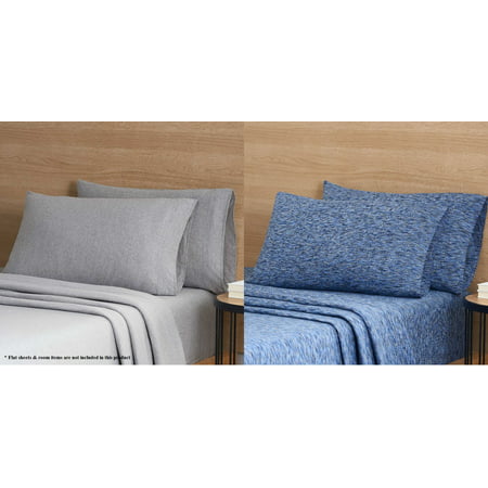 Mainstays 2 Pack Jersey Sheets  150 GSM Knitted  Gray Heather & Crackle Blue  Twin-XL  4Pcs