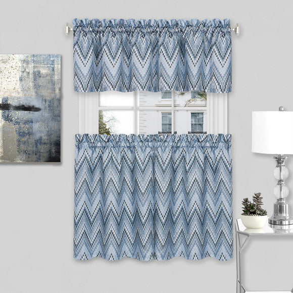 Achim Home Furnishings, Ice Blue Avery Window Curtain Tier Pair and Valance Set, 58