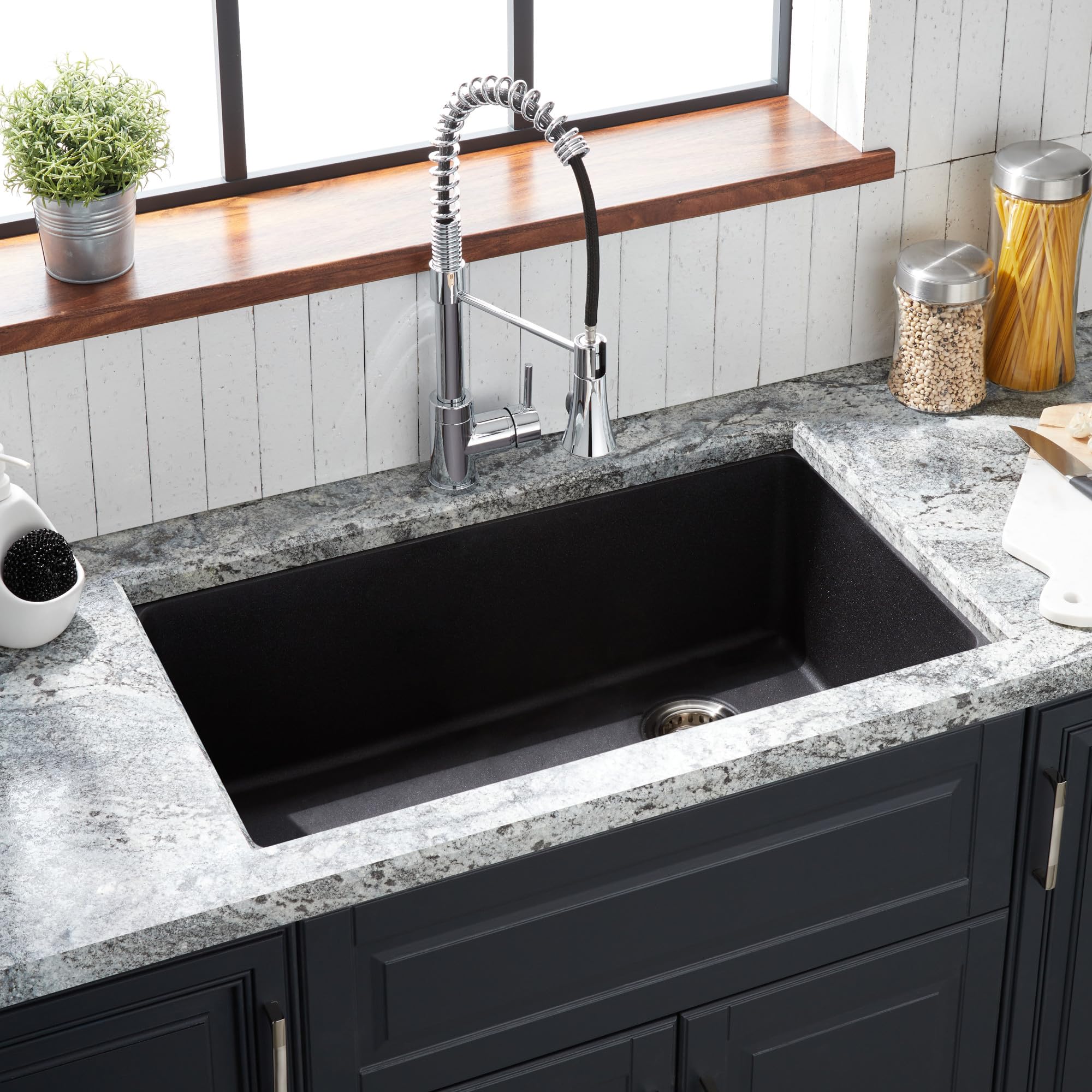 Signature Hardware 447659 Totten 33" Drop In or Undermount Single Basin Granite Composite Kitchen Sink - Black