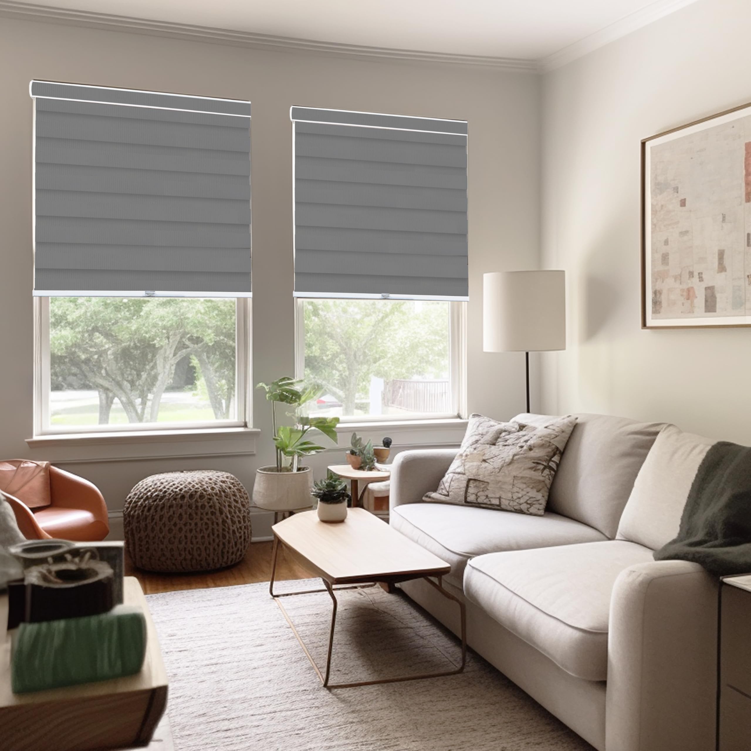 CHICOLOGY Zebra Blinds, Roller Window Shades, Blinds for Windows, Roller Shades for Windows, Window Shades for Home, Window Shades, Pull Down Shades for Windows, 35" W X 72" H, Basic Slate