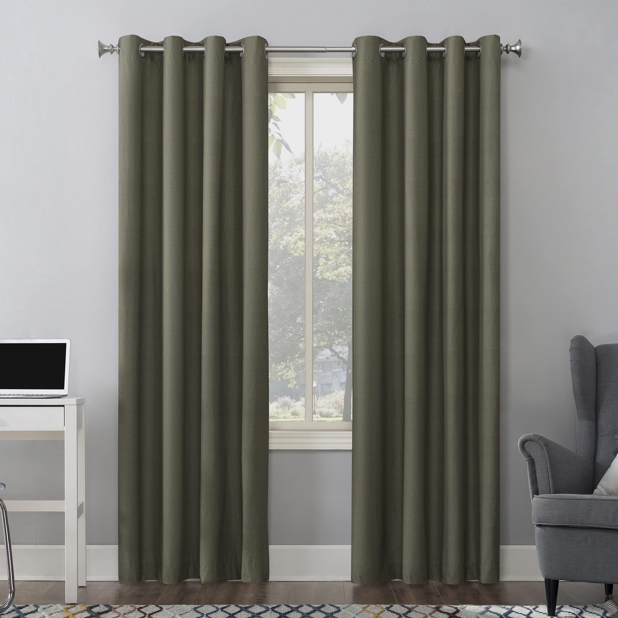 Sun Zero Columbia Thermal Insulated 100% Blackout Grommet Curtain Single Panel, 50" x 63", Olive Green