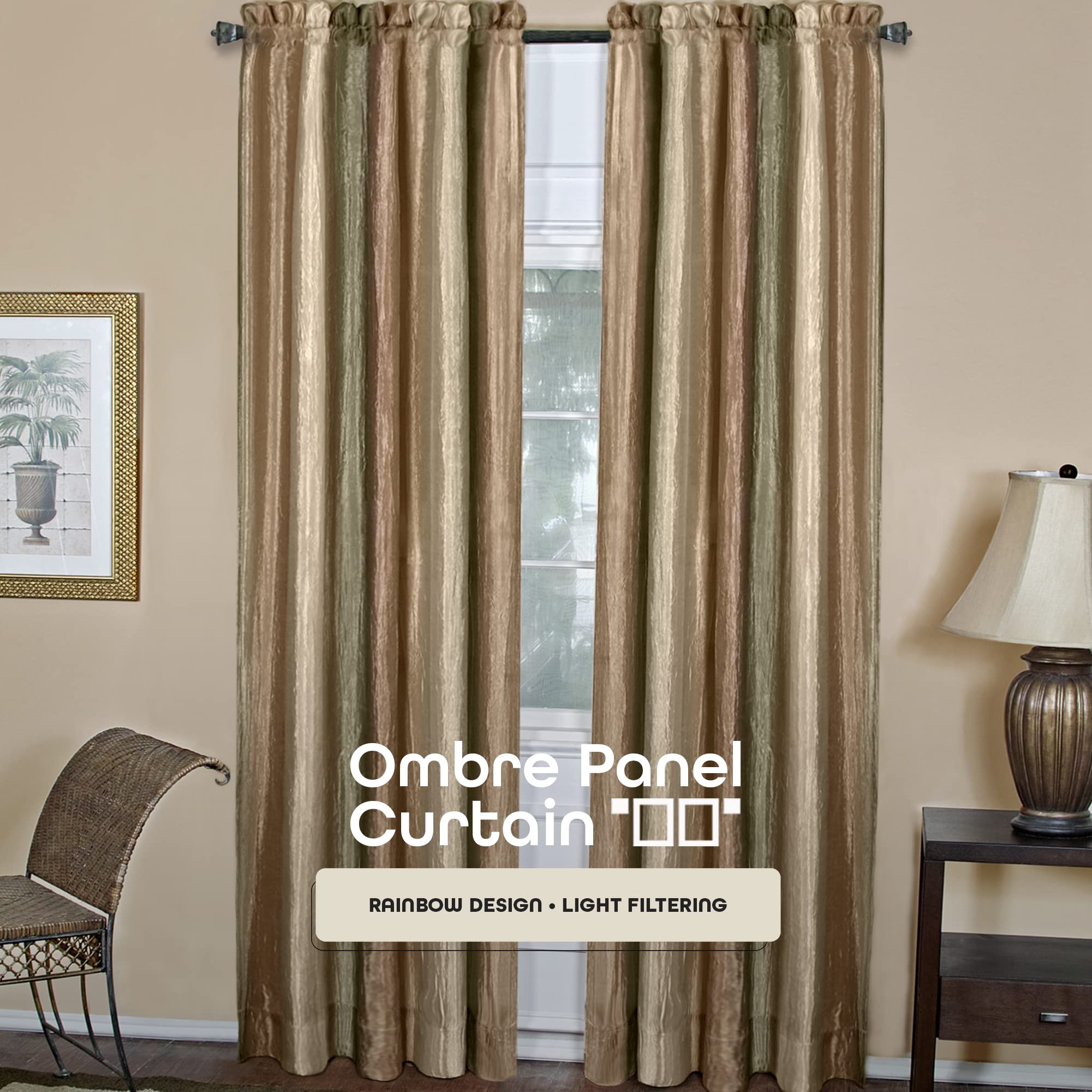 Ombre Panel Room Darkening Window Curtain - 63 Inch Length, 50 Inch Width - Earth- Light Filtering Soft Polyester Drapes for Bedroom Living & Dining Room by Achim Home Decor