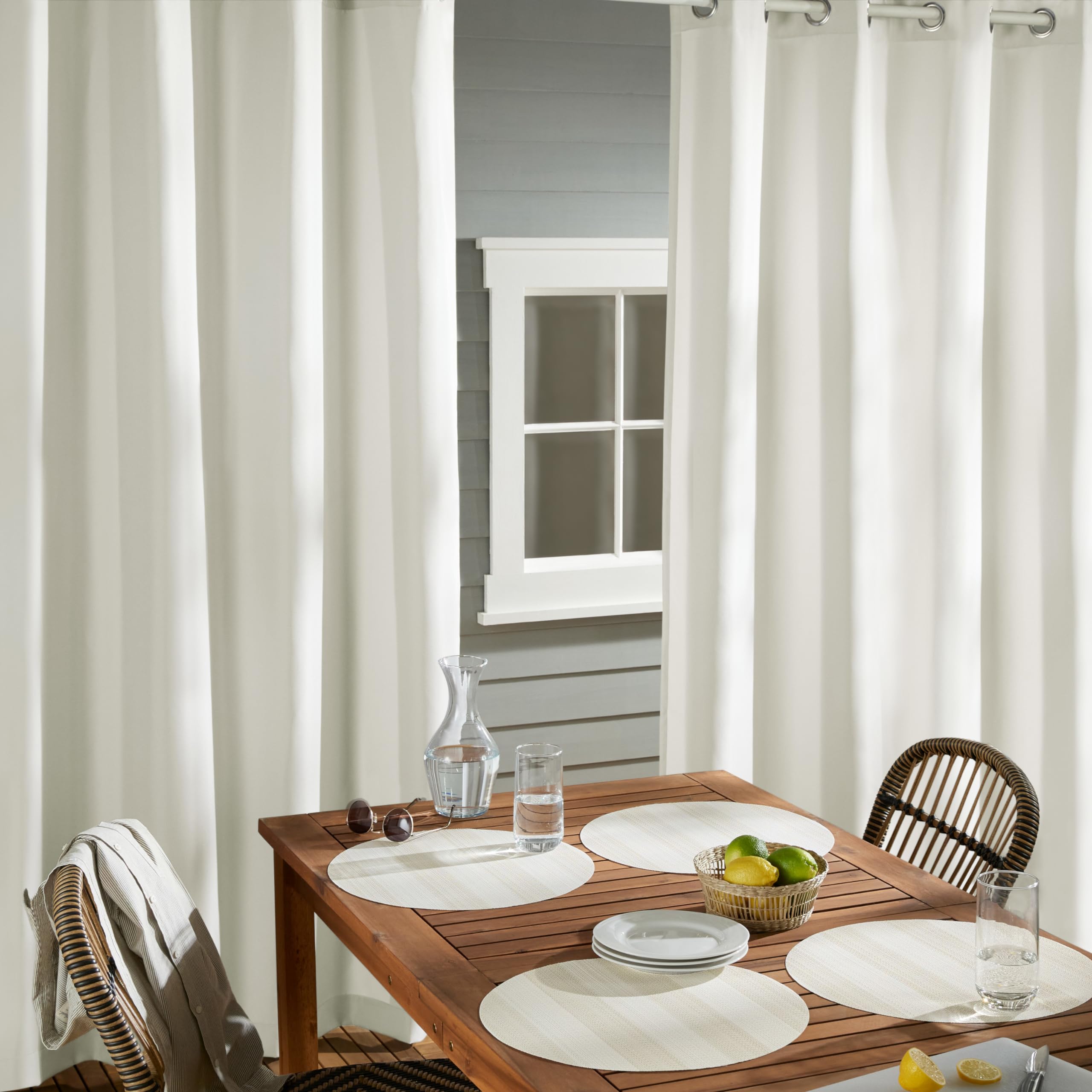 TOWN & COUNTRY BASICS Cabana Solid Heavyweight Indoor Outdoor Curtains, Light Filtering Opacity with Grommet Top, Water Repellent, 2-Pack Set, 54"x84", Vanilla