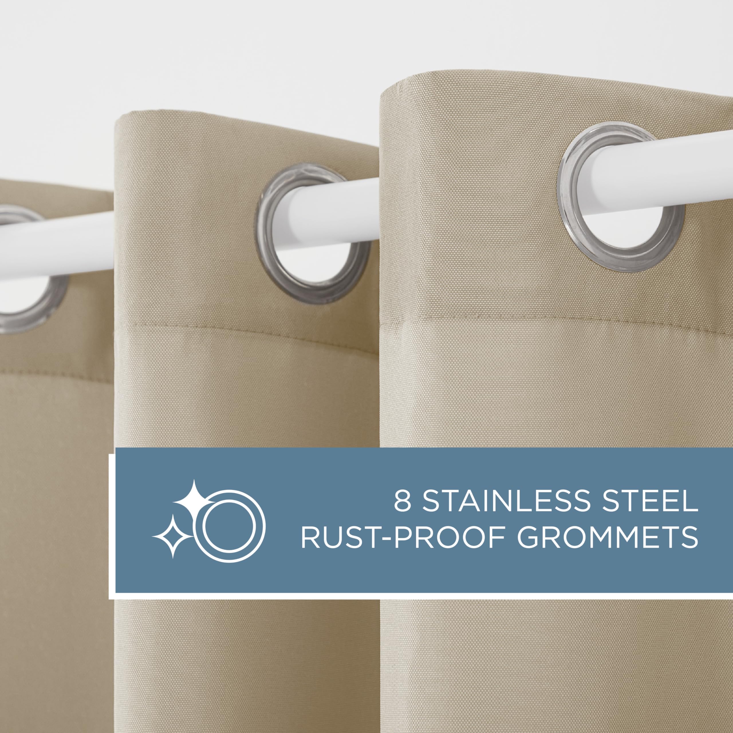 TOWN & COUNTRY BASICS Cabana Solid Heavyweight Indoor Outdoor Curtains, Light Filtering Opacity with Grommet Top, Water Repellent, 2-Pack Set, 54"x108", Taupe