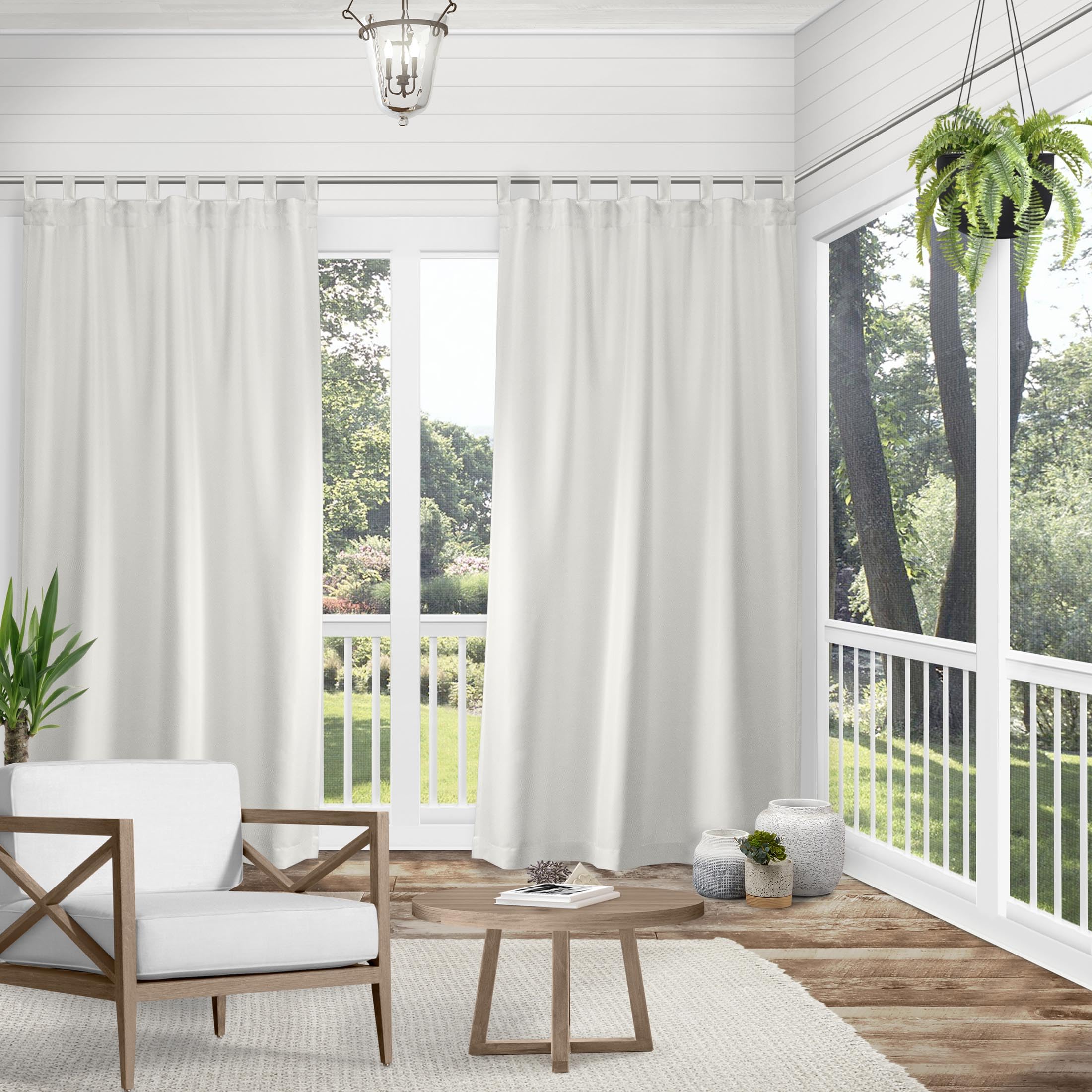 Exclusive Home Cabana Solid Indoor/Outdoor Light Filtering Hook-and-Loop Tab Top Curtain Panel Pair, 54"x96", Vanilla