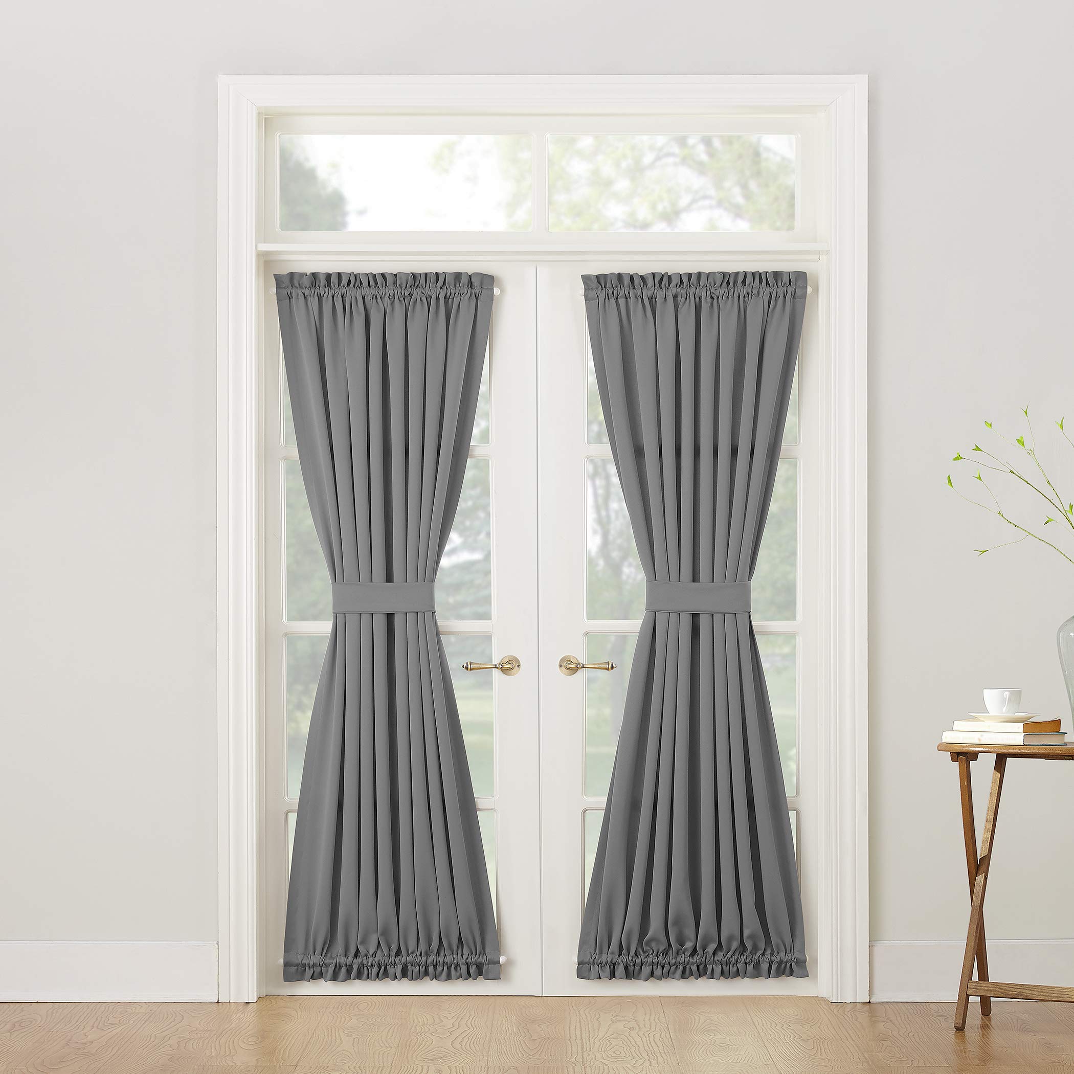 Sun Zero Barrow Energy Efficient Rod Pocket Door Curtain Panel, 54" x 72", Gray