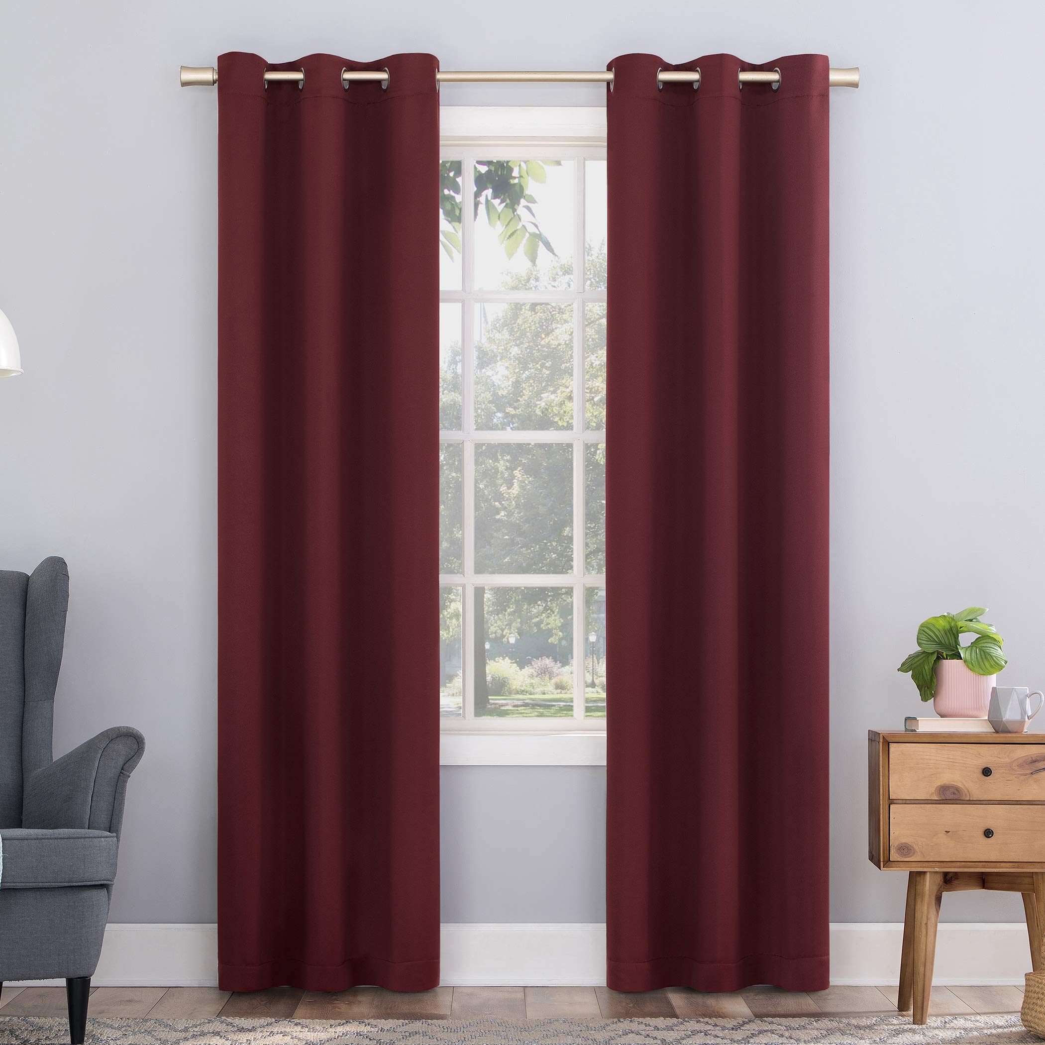 Sun Zero Easton Energy Saving Blackout Grommet Curtain Panel, 40" x 84", Wine Red