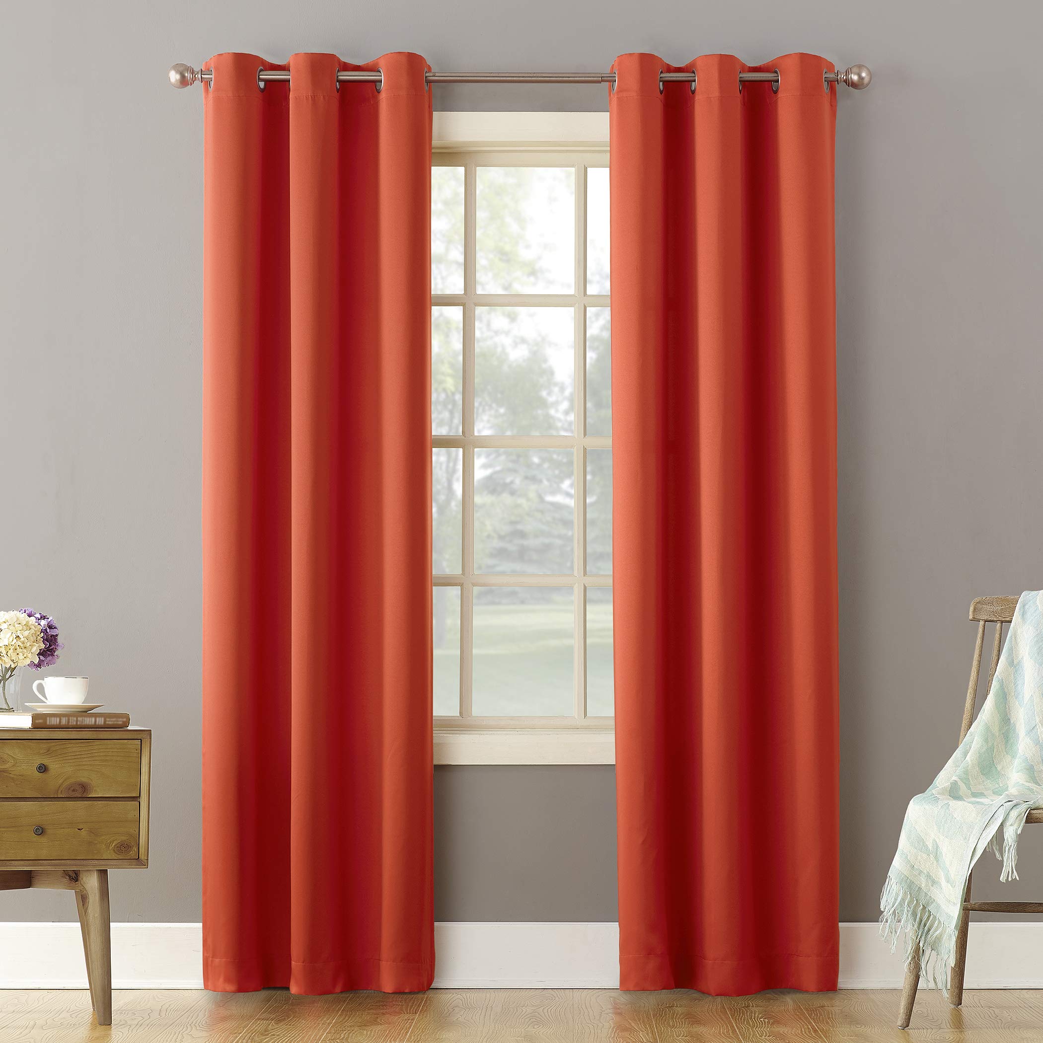 Sun Zero Becca Energy Efficient Grommet Curtain Panel, 40" x 95", Tangerine