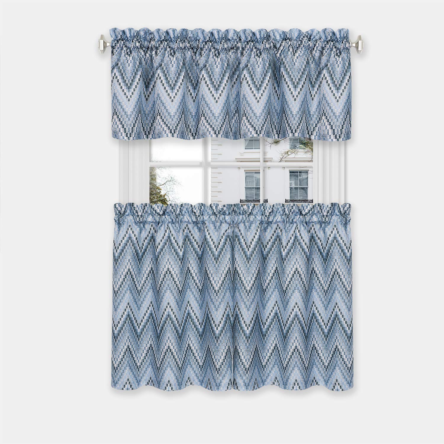 Achim Home Furnishings, Ice Blue Avery Window Curtain Tier Pair and Valance Set, 58"x36" (Model: AVTV36IB12)