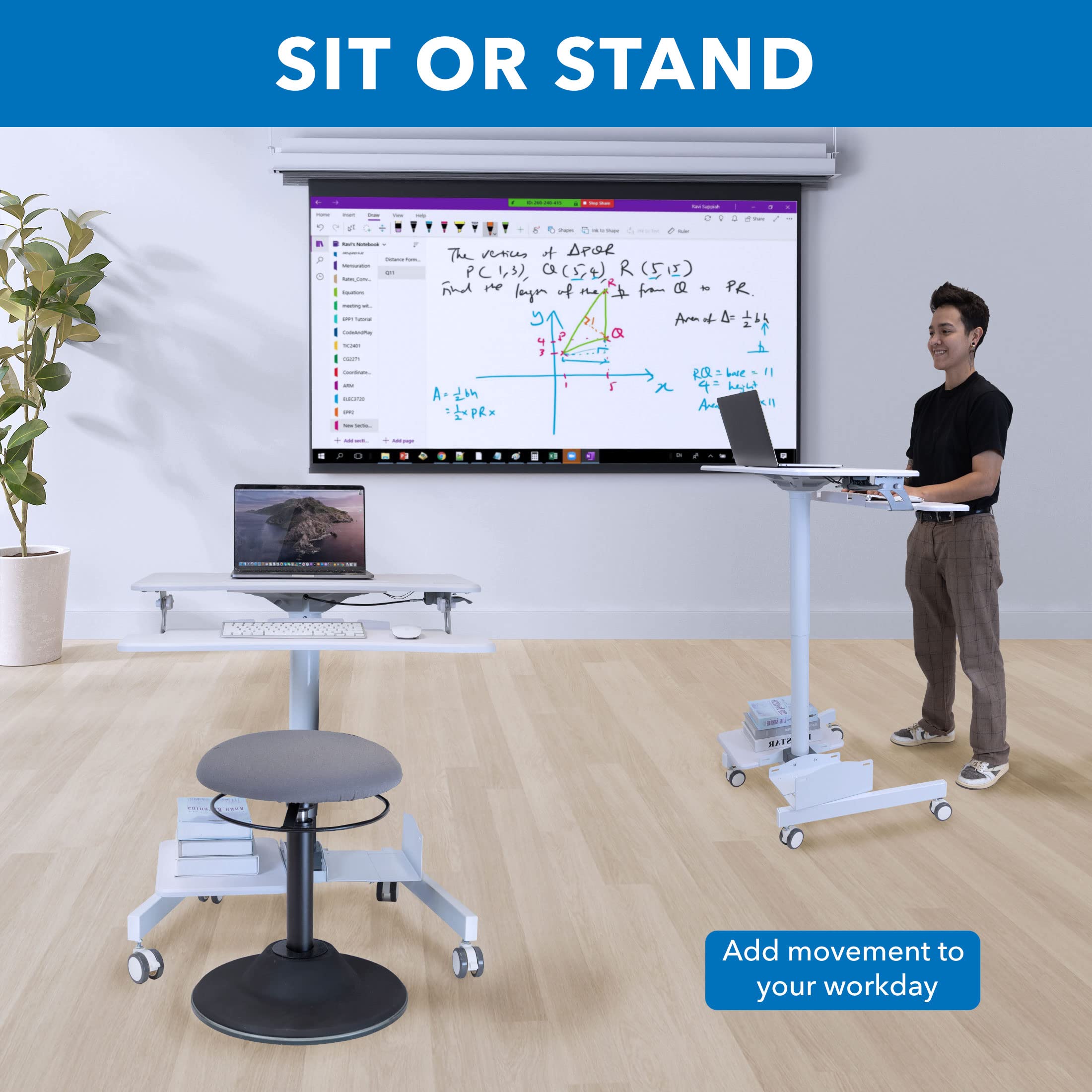 Mount-It! Mobile Rolling Small Table, Height Adjustable up to 43" Computer Desk with Wheels, Medical Nurse Hospital Workstation, Printer CPU Shelves, White Office Portable Computer Cart Keyboard Tray