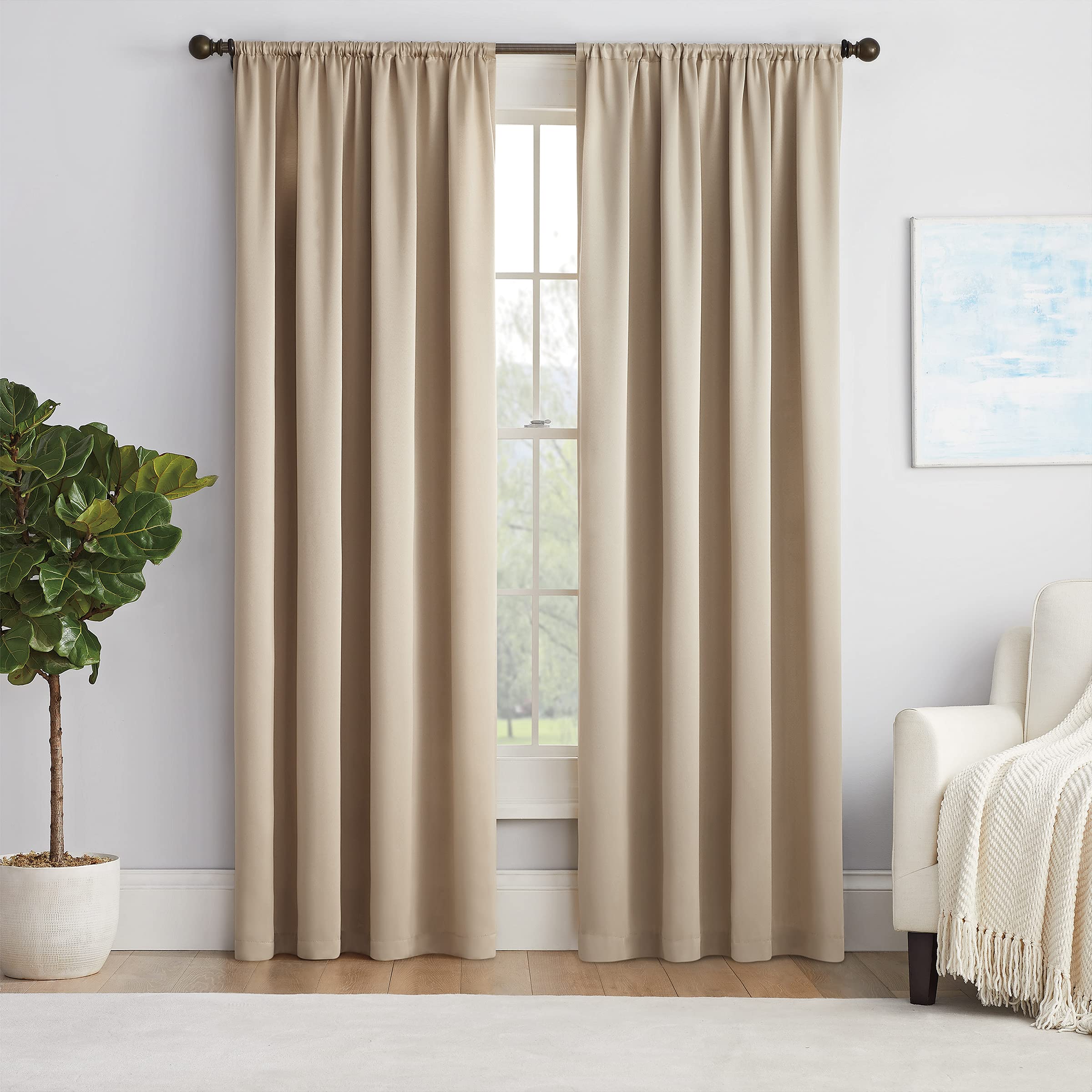 Eclipse Solid Thermapanel Modern Room Darkening Rod Pocket Window Curtain for Bedroom (1 Panel), 54 in x 84 in, Taupe