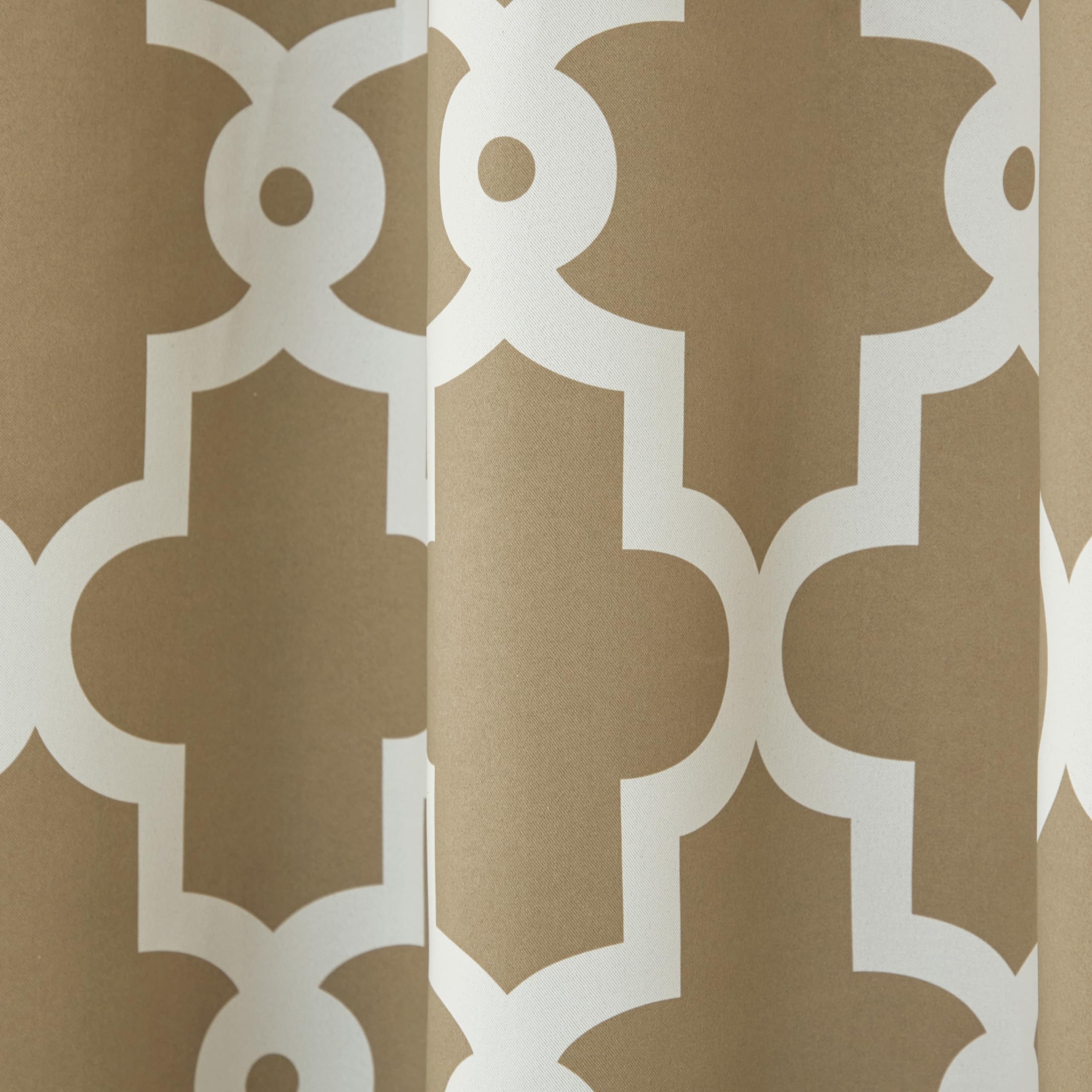 TOWN & COUNTRY EVERYDAY Ironwork Geo Trellis Sateen Indoor Curtains, Room Darkening Blackout, Grommet Top, Energy Efficient, 2-Pack Set, 52"x84", Taupe