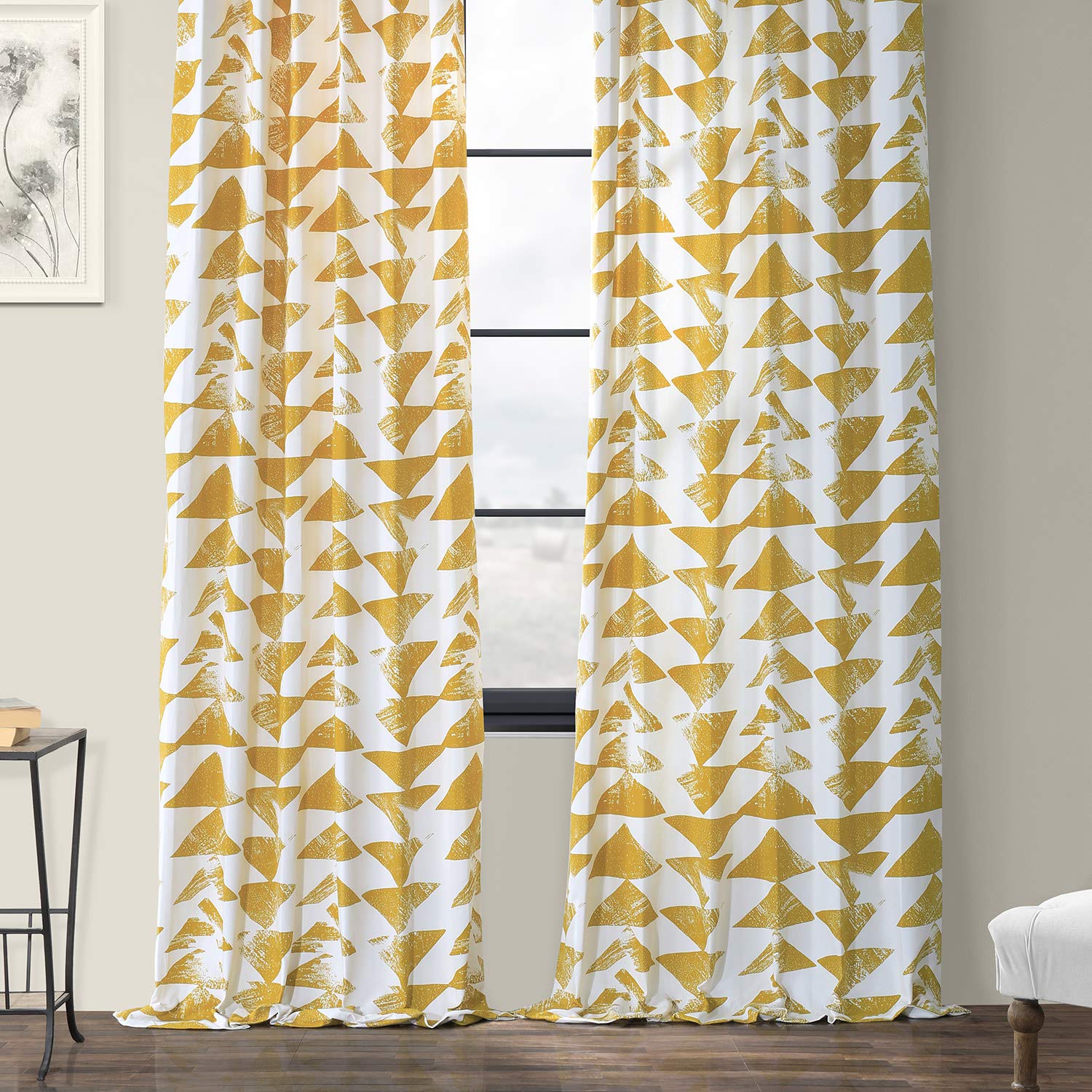 HPD Half Price Drapes Printed Cotton Twill Curtains For Room Décor 50 X 96 (1 Panel), PRTW-D35-96, Triad Gold