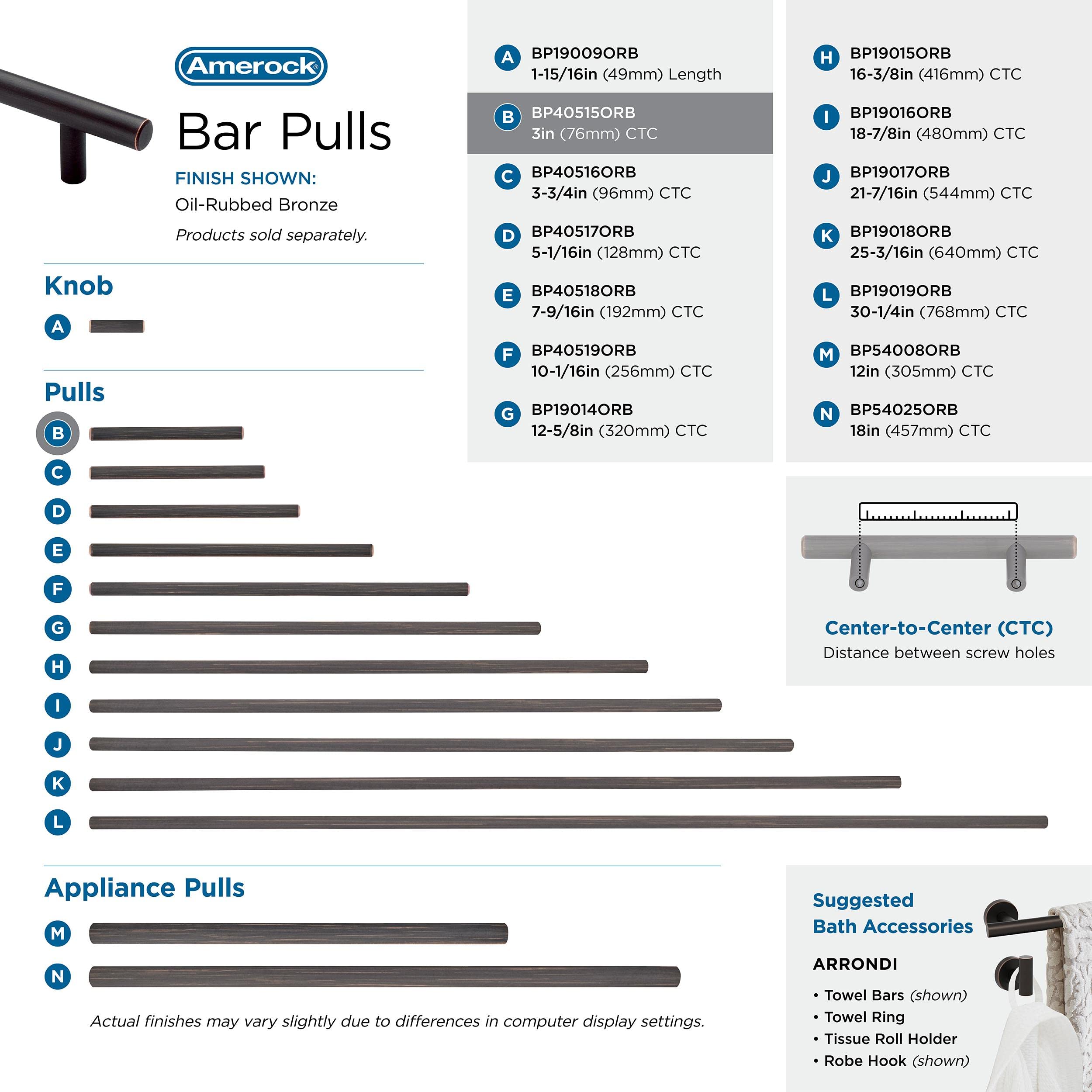 Amerock | Cabinet Pull | Oil Rubbed Bronze | 3 inch (76 mm) Center to Center | Bar Pulls | 1 Pack | Drawer Pull | Drawer Handle | Cabinet Hardware