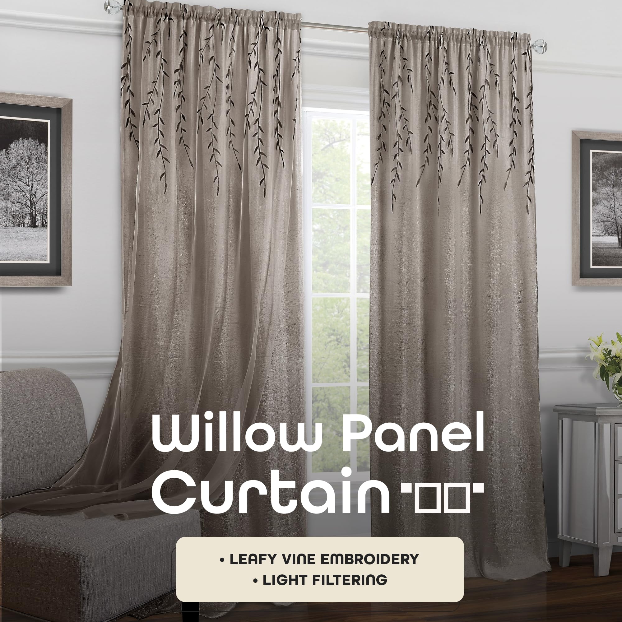 ACHIM Light Filtering Rod Pocket Panel Window Curtain - 63 Inch Length, 42 Inch Width - Toffee - Machine Washable Soft Polyester Drapes for Bedroom Living & Dining Room Home Decor