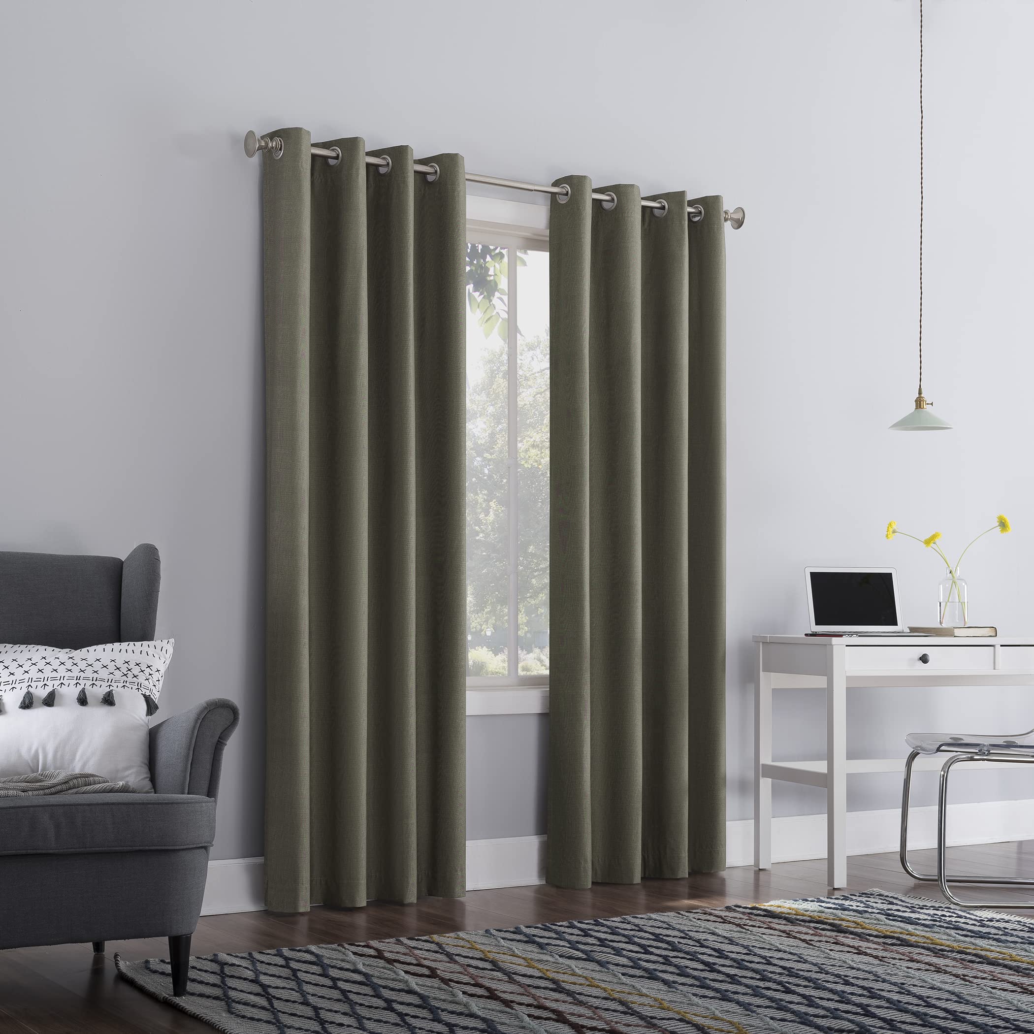 Sun Zero Columbia Thermal Insulated 100% Blackout Grommet Curtain Single Panel, 50" x 84", Olive Green