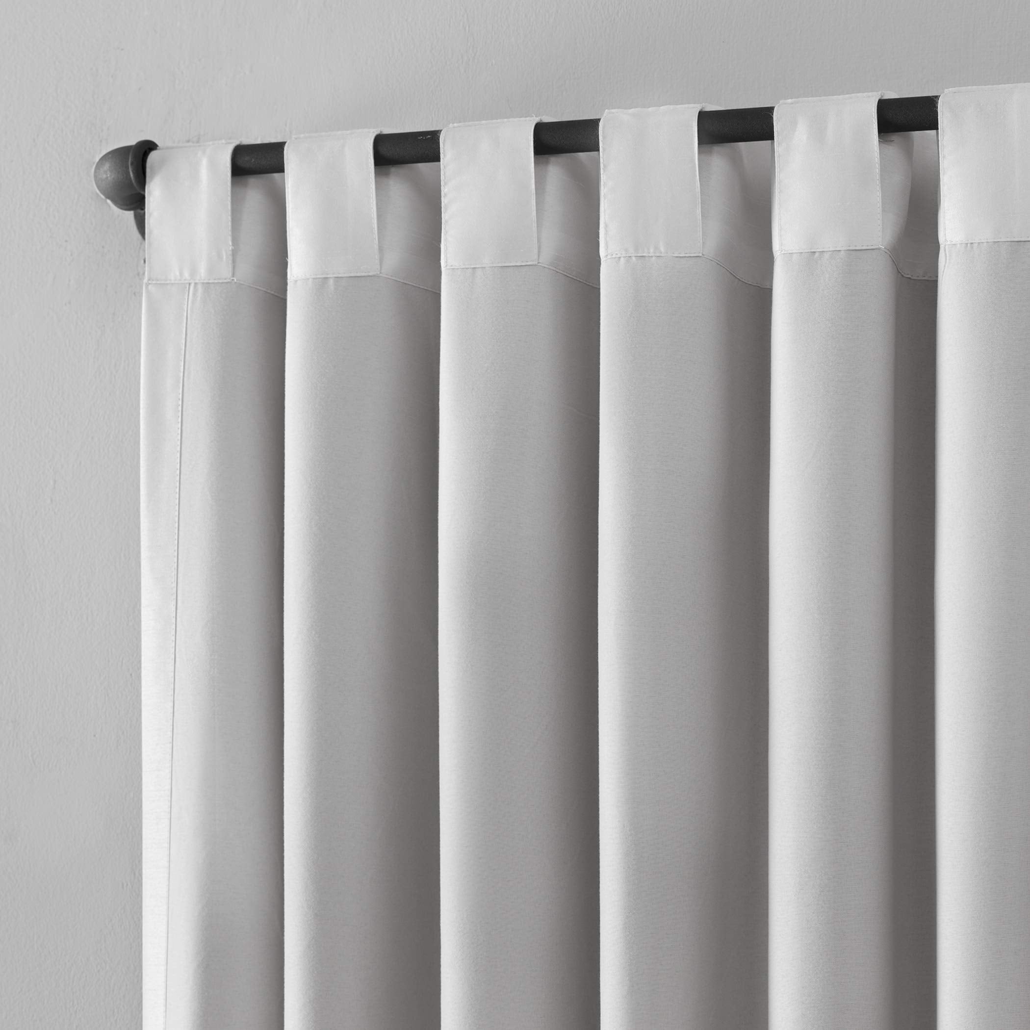 Sun Zero Greyson Faux Dupioni Silk Thermal Extreme Total Blackout Back Tab Curtain Panel, 50" x 108", Pearl White