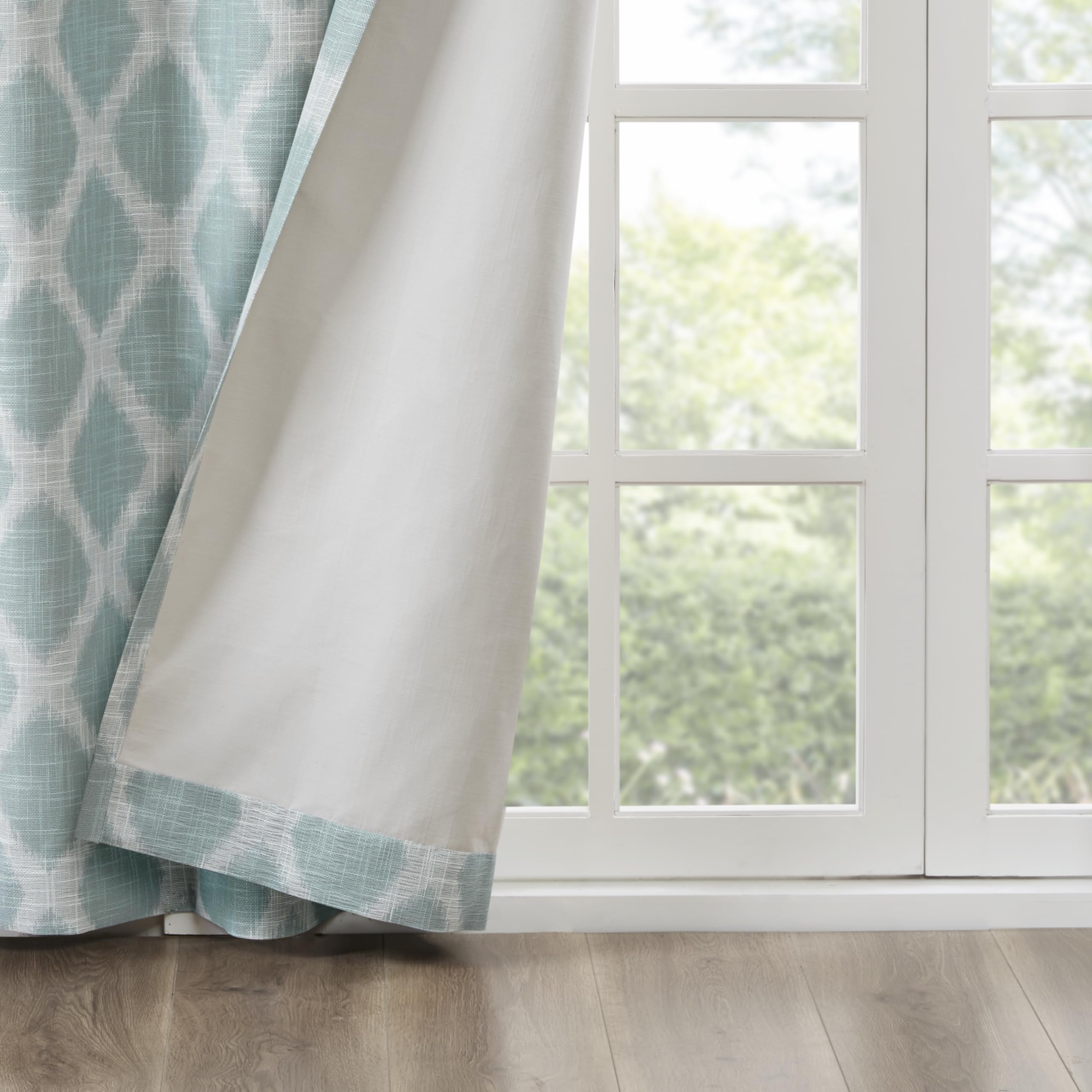 Sun Smart Blakesly Blackout Curtains Patio Window, Ikat Print, Grommet Top Living Room Decor, Living Room Decor, Thermal Insulated Light Blocking Drape for Bedroom and Apartments, 50" x 84", Aqua